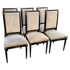 Set of 6 French stamped Jansen Black Lacquered Dining Chairs