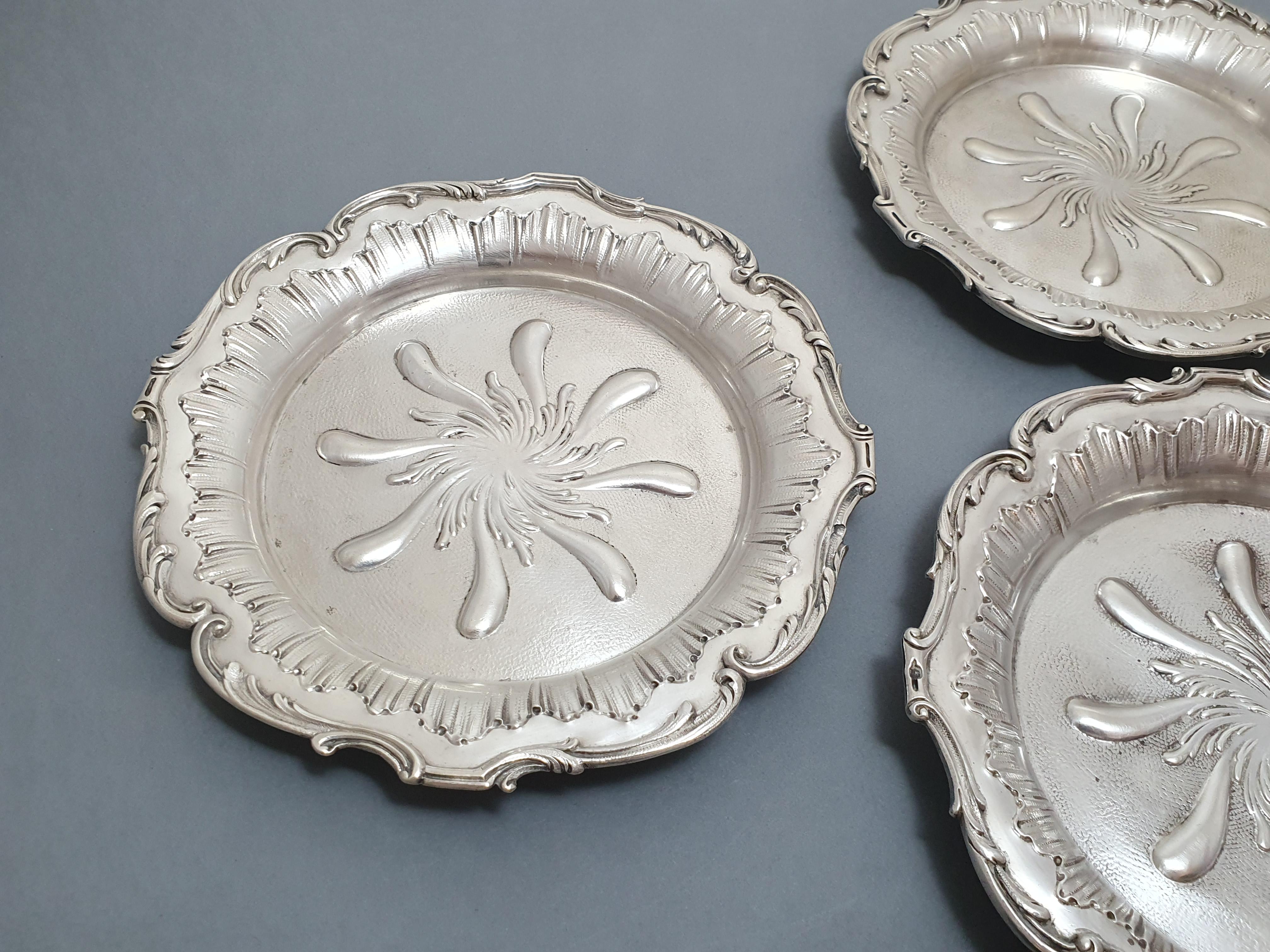 19th Century Set of 6 French Sterling Silver Bottle Coasters