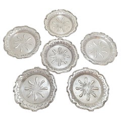 Set of 6 French Sterling Silver Bottle Coasters