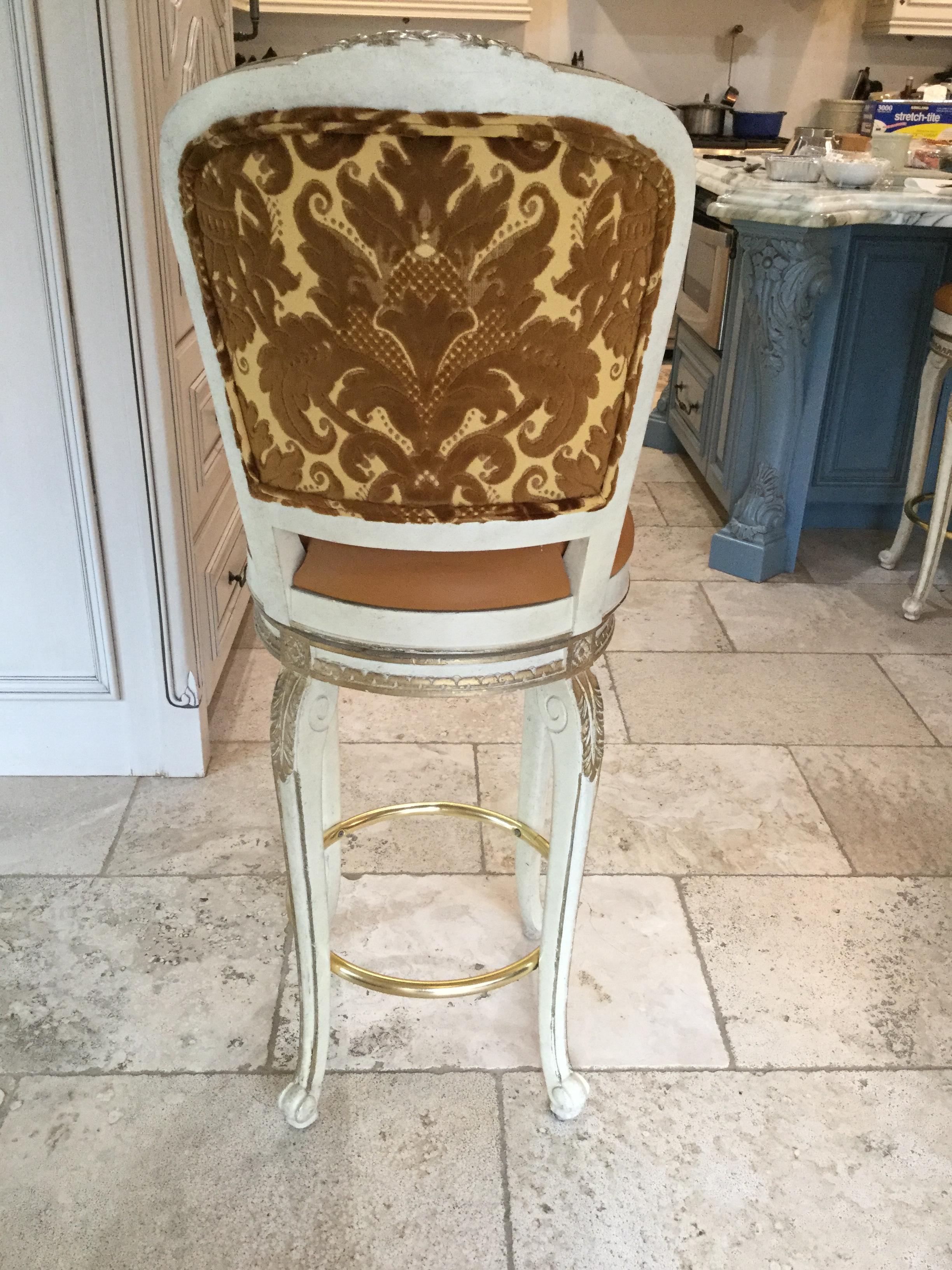 Louis XV Set of 6 French-Style Painted Swivel Bar Stools