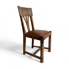 Set of 6 French Vintage Art Deco Wooden Chairs, mid-20th Century