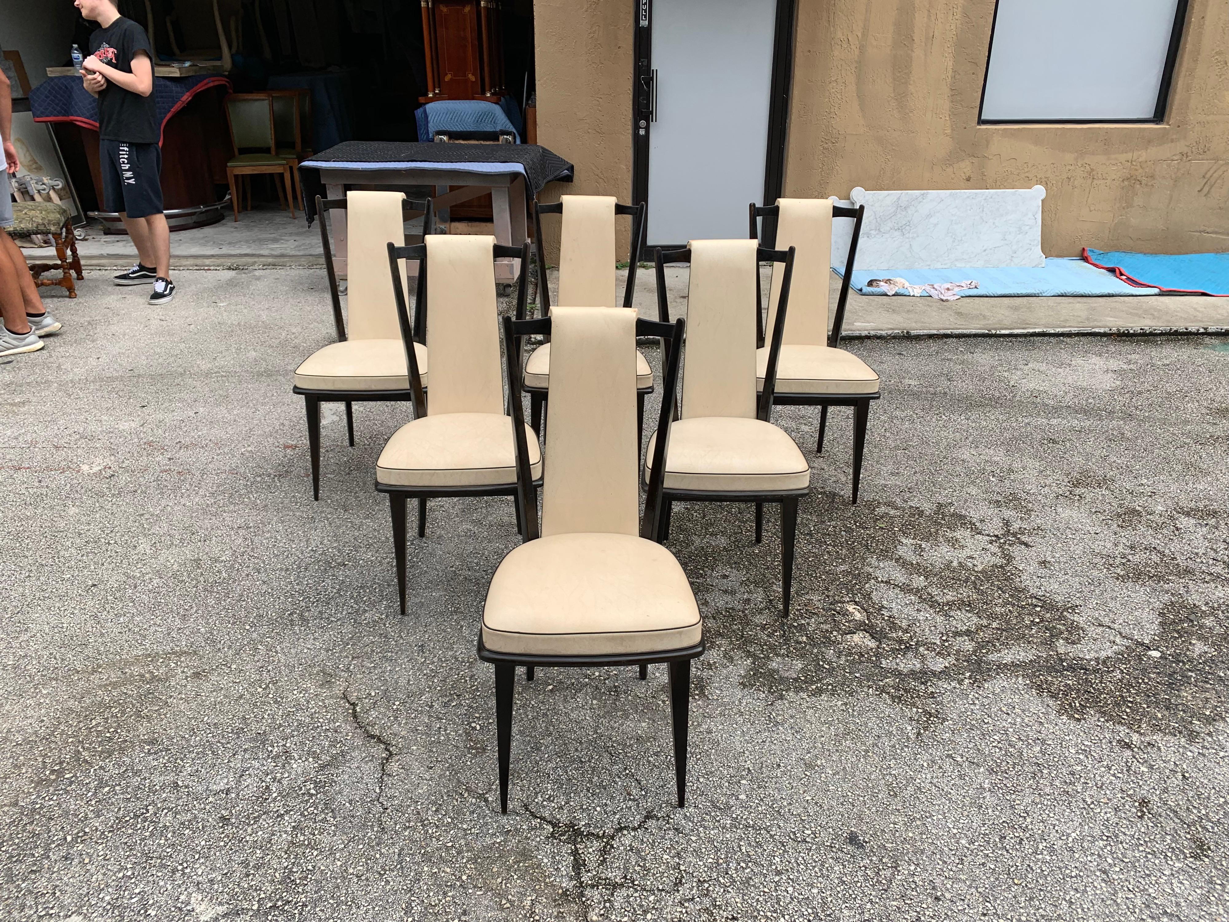 Set of 6 French Vintage Macassar Ebony Dining Chairs For Sale 9