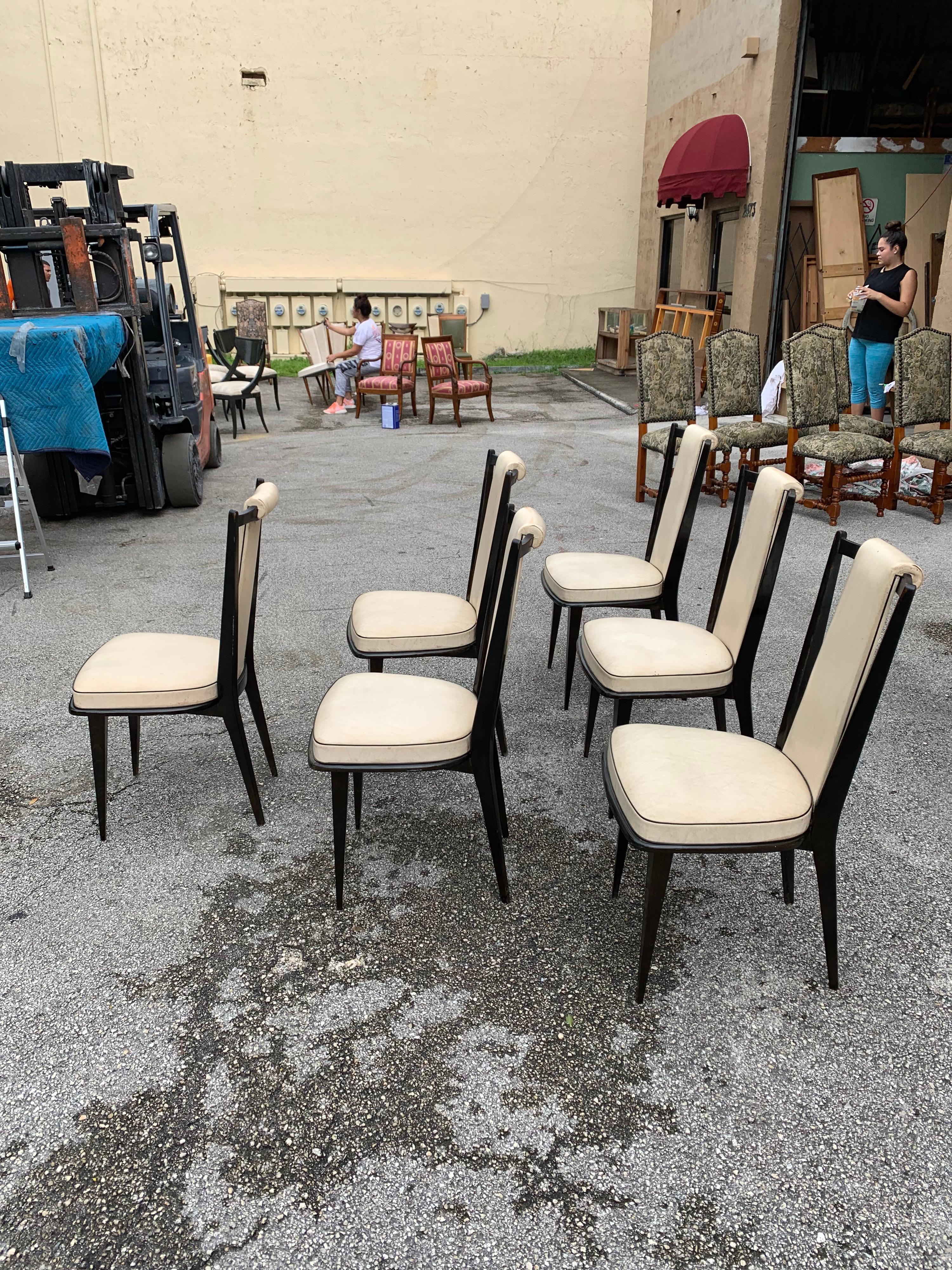Mid-Century Modern Set of 6 French Vintage Macassar Ebony Dining Chairs For Sale