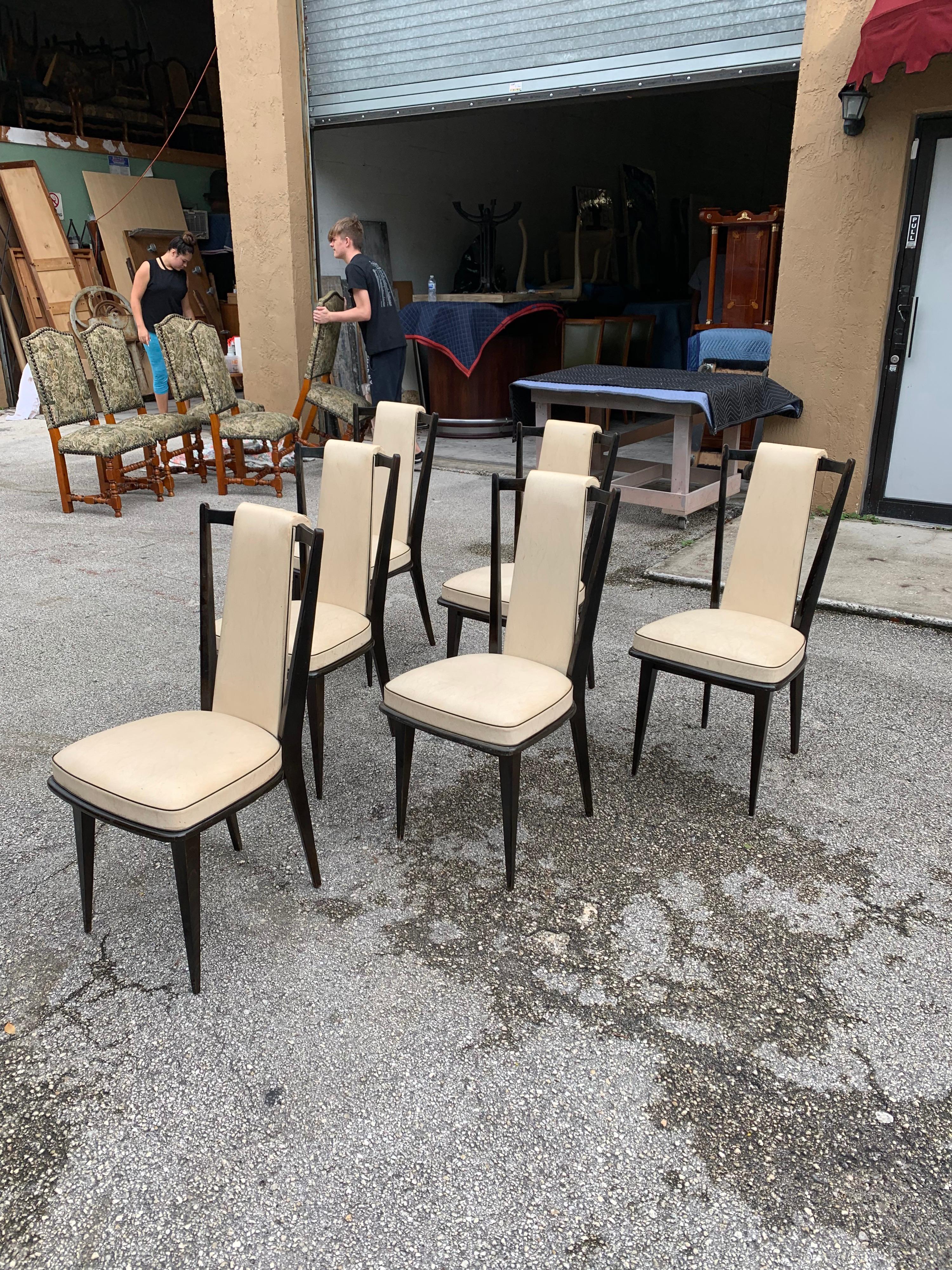Set of 6 French Vintage Macassar Ebony Dining Chairs In Good Condition For Sale In Hialeah, FL