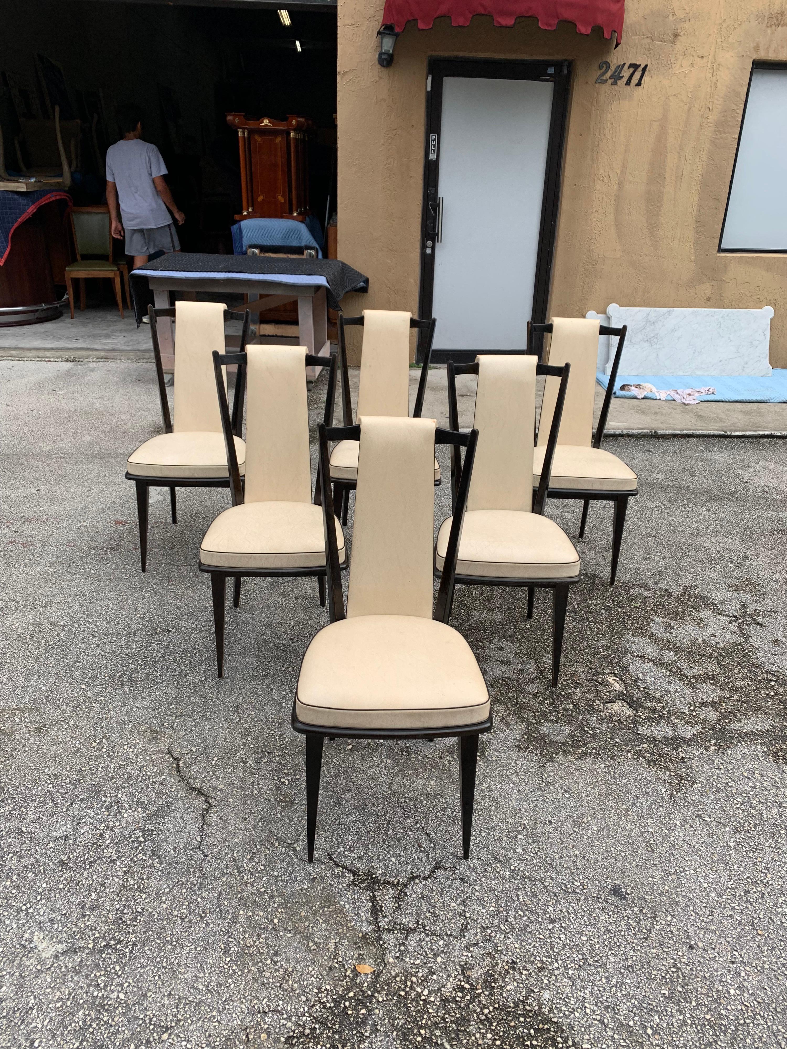Mid-20th Century Set of 6 French Vintage Macassar Ebony Dining Chairs For Sale