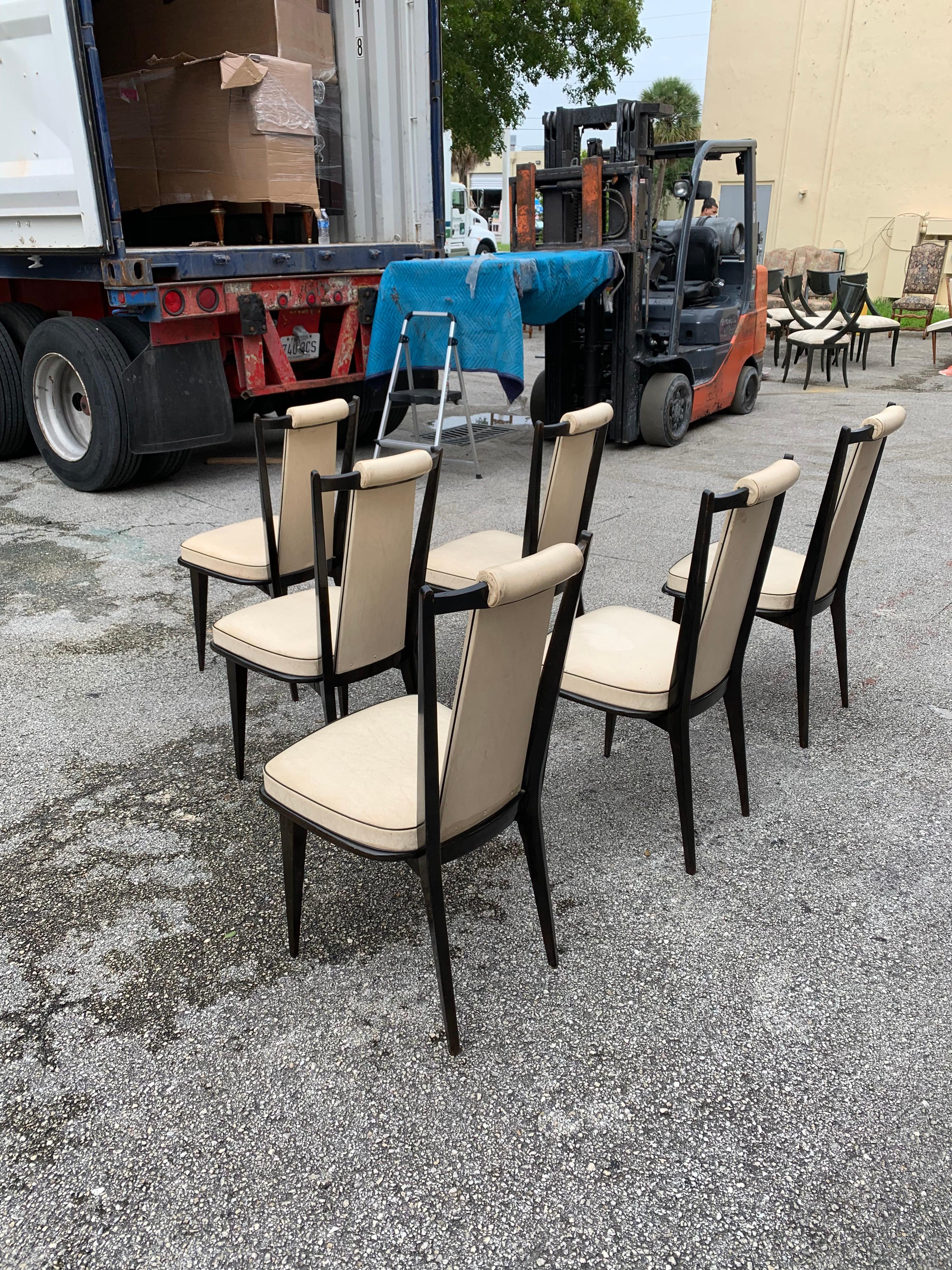 Brass Set of 6 French Vintage Macassar Ebony Dining Chairs For Sale
