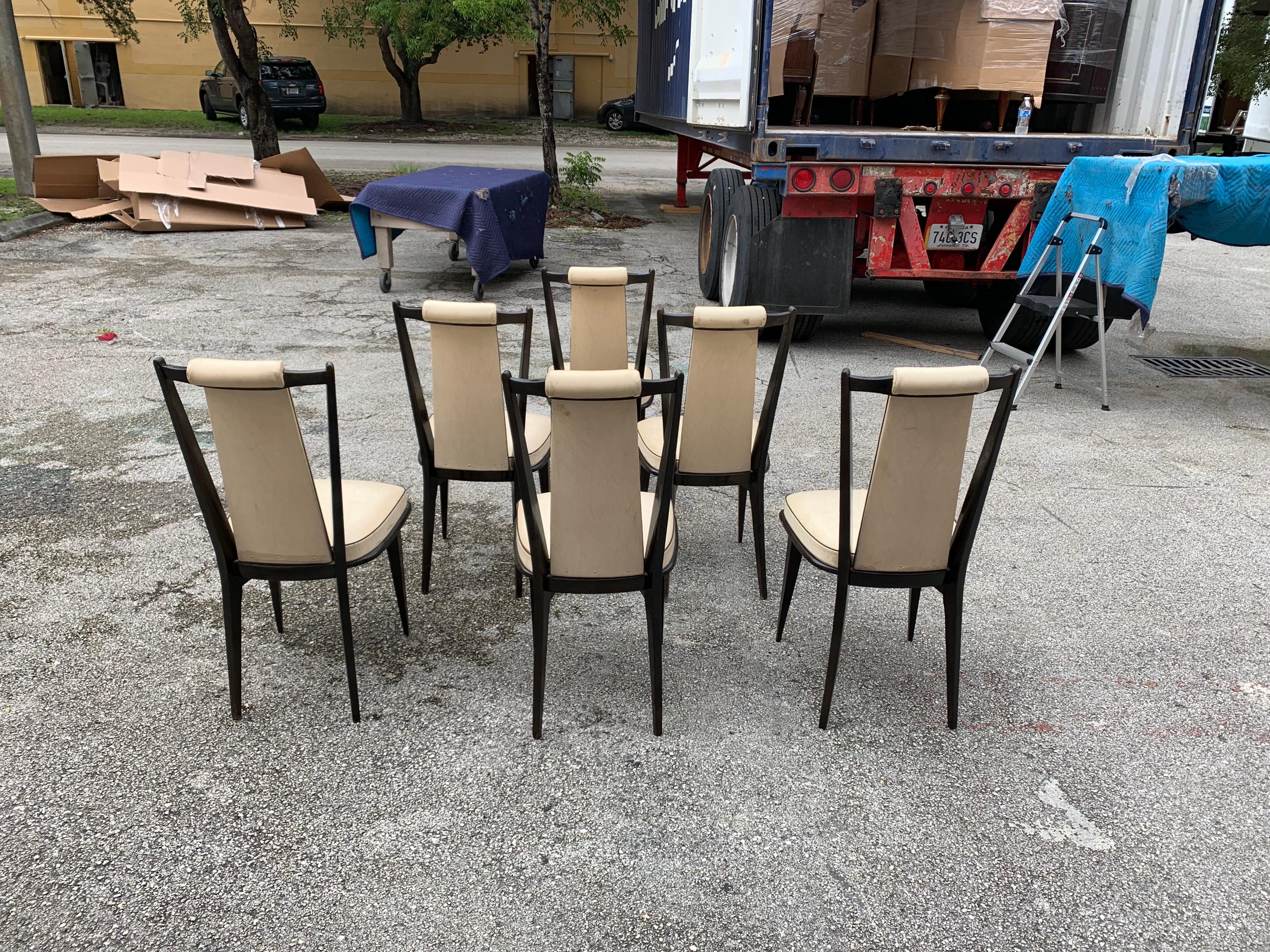 Set of 6 French Vintage Macassar Ebony Dining Chairs For Sale 1