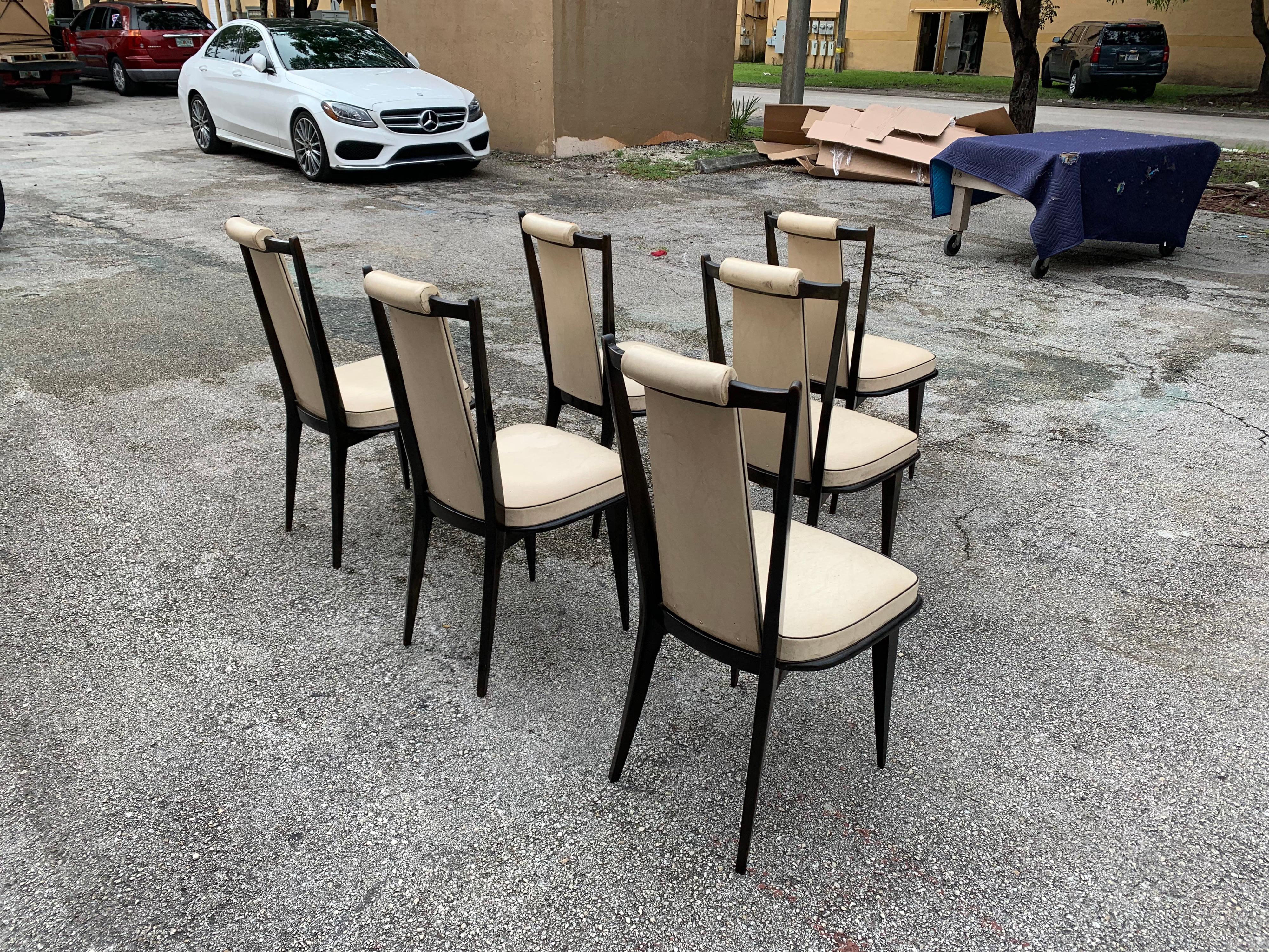 Set of 6 French Vintage Macassar Ebony Dining Chairs For Sale 2