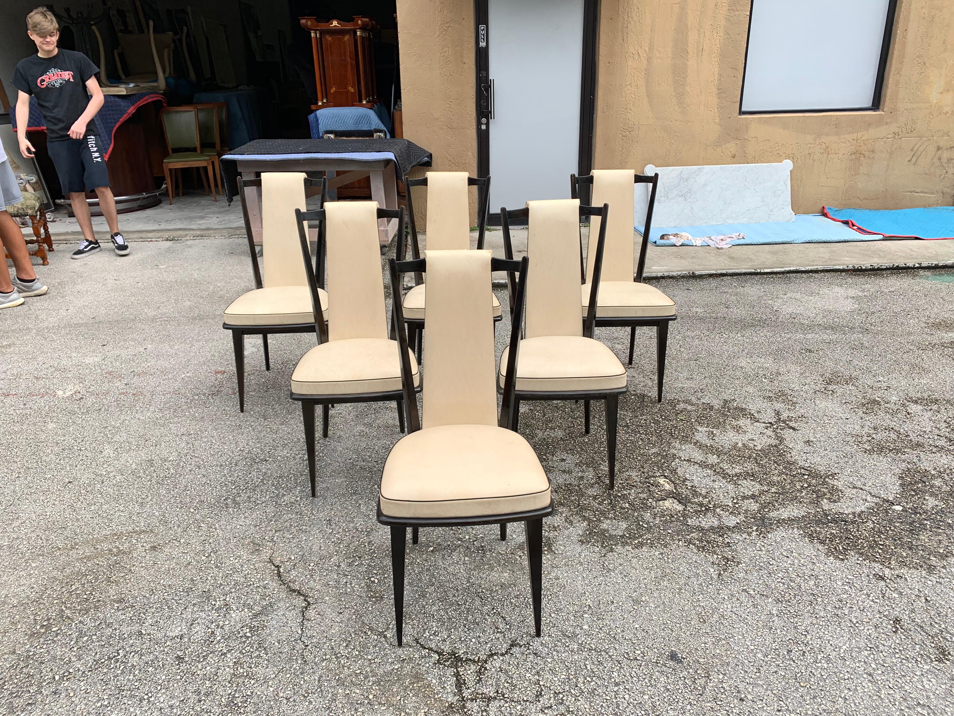 Set of 6 French Vintage Macassar Ebony Dining Chairs For Sale 3