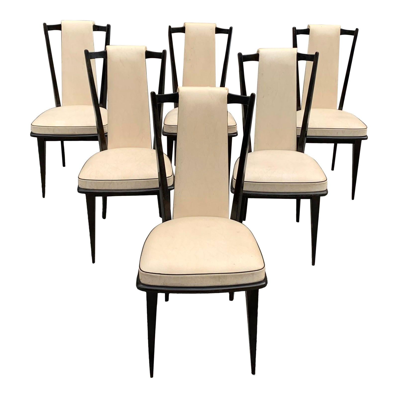 Set of 6 French Vintage Macassar Ebony Dining Chairs For Sale