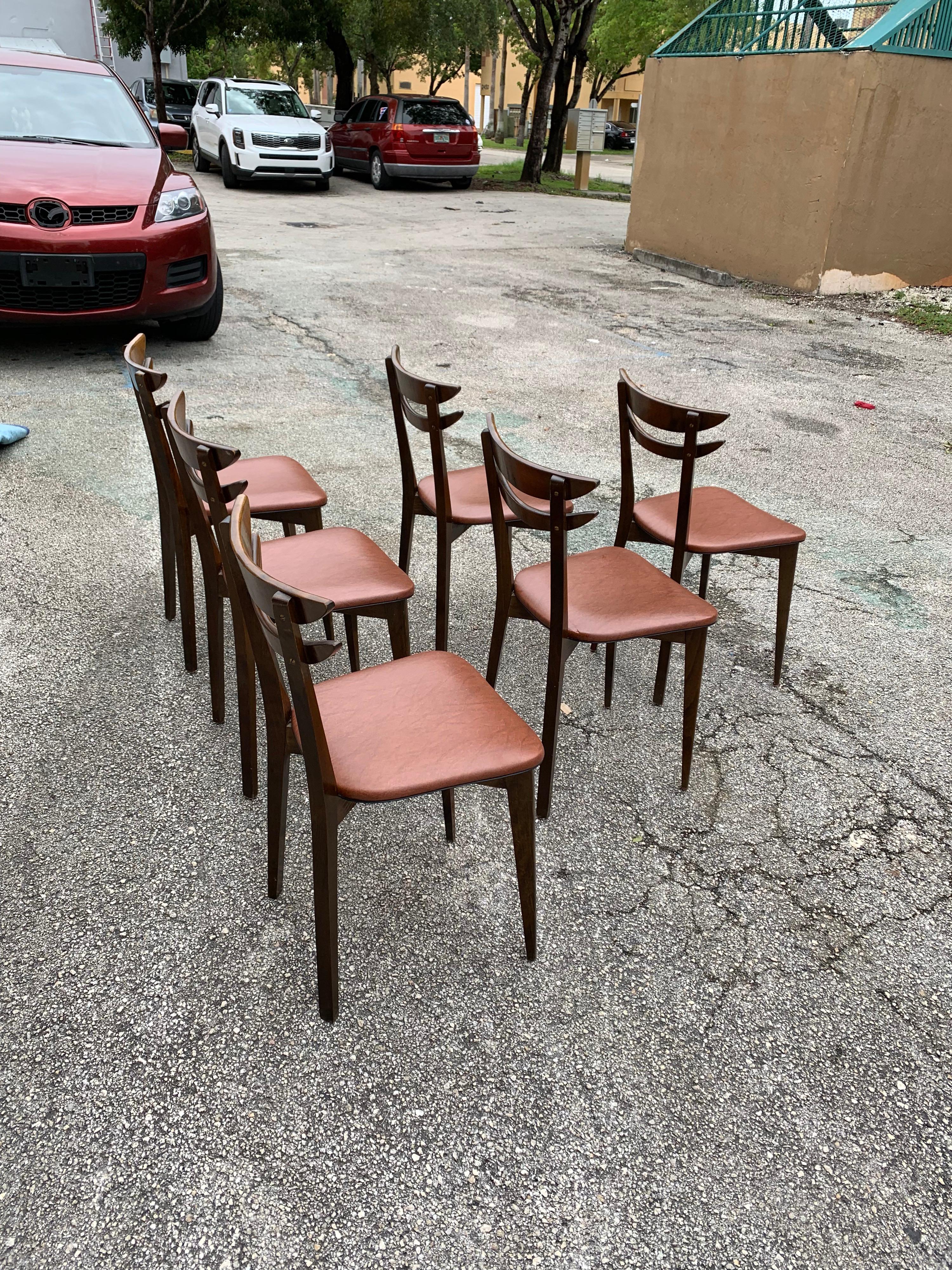 Set of 6 French Vintage Mid-Century Modern Solid Mahogany Dining Chairs, 1950s For Sale 5