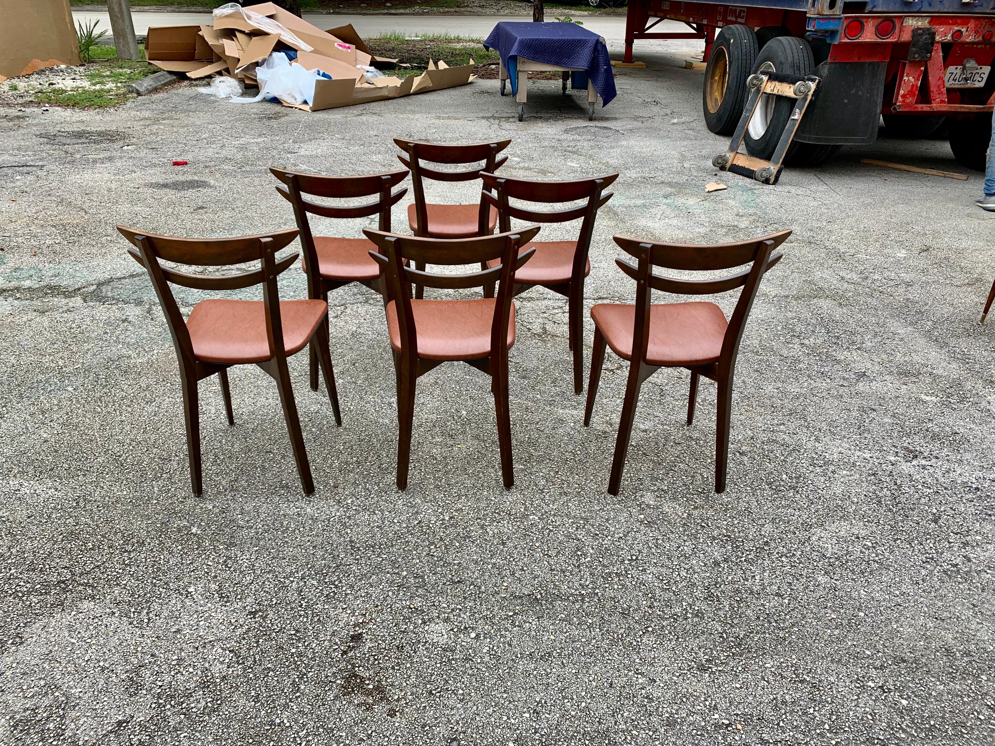 Set of 6 French Vintage Mid-Century Modern Solid Mahogany Dining Chairs, 1950s For Sale 6