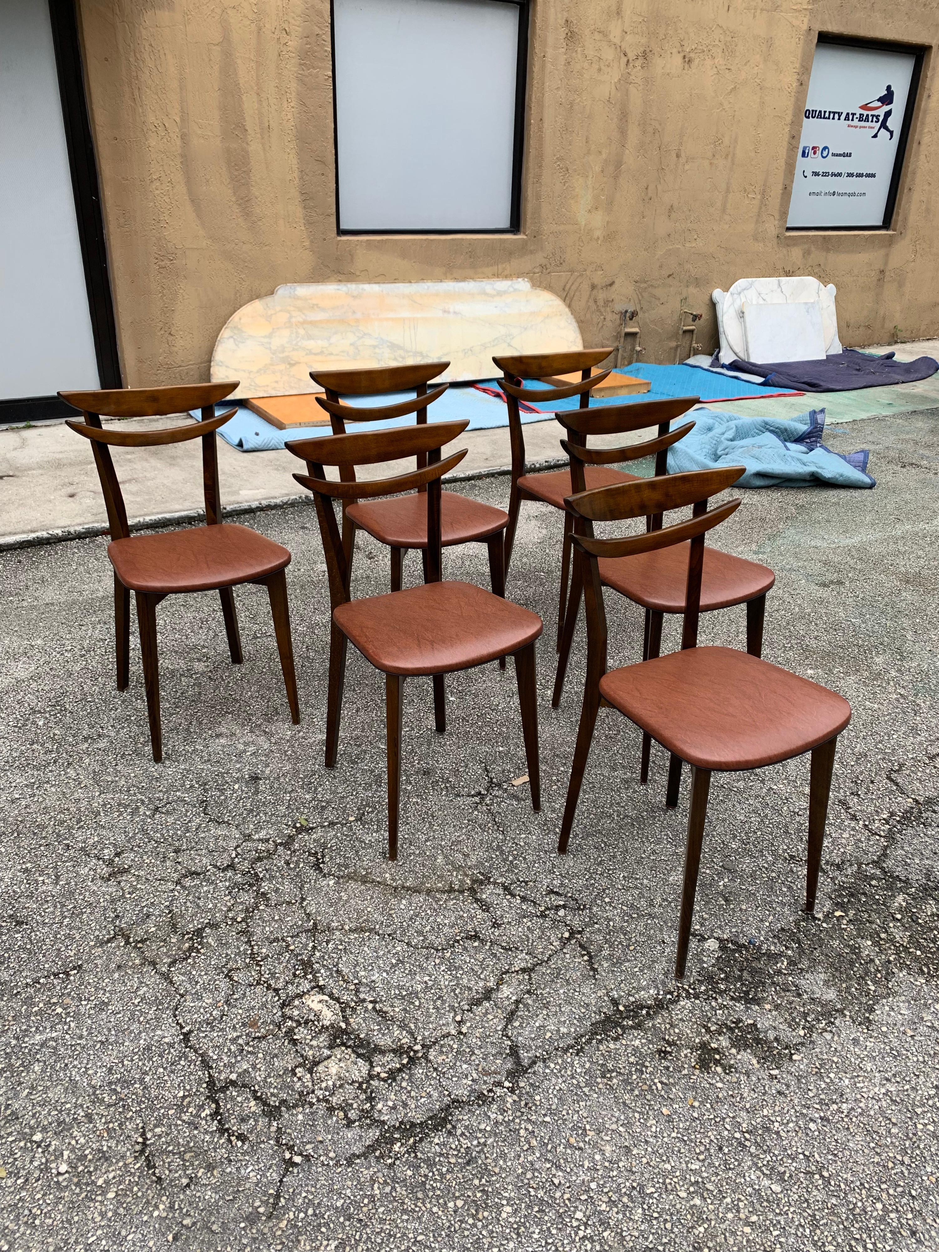 Set of 6 French Vintage Mid-Century Modern Solid Mahogany Dining Chairs, 1950s For Sale 7