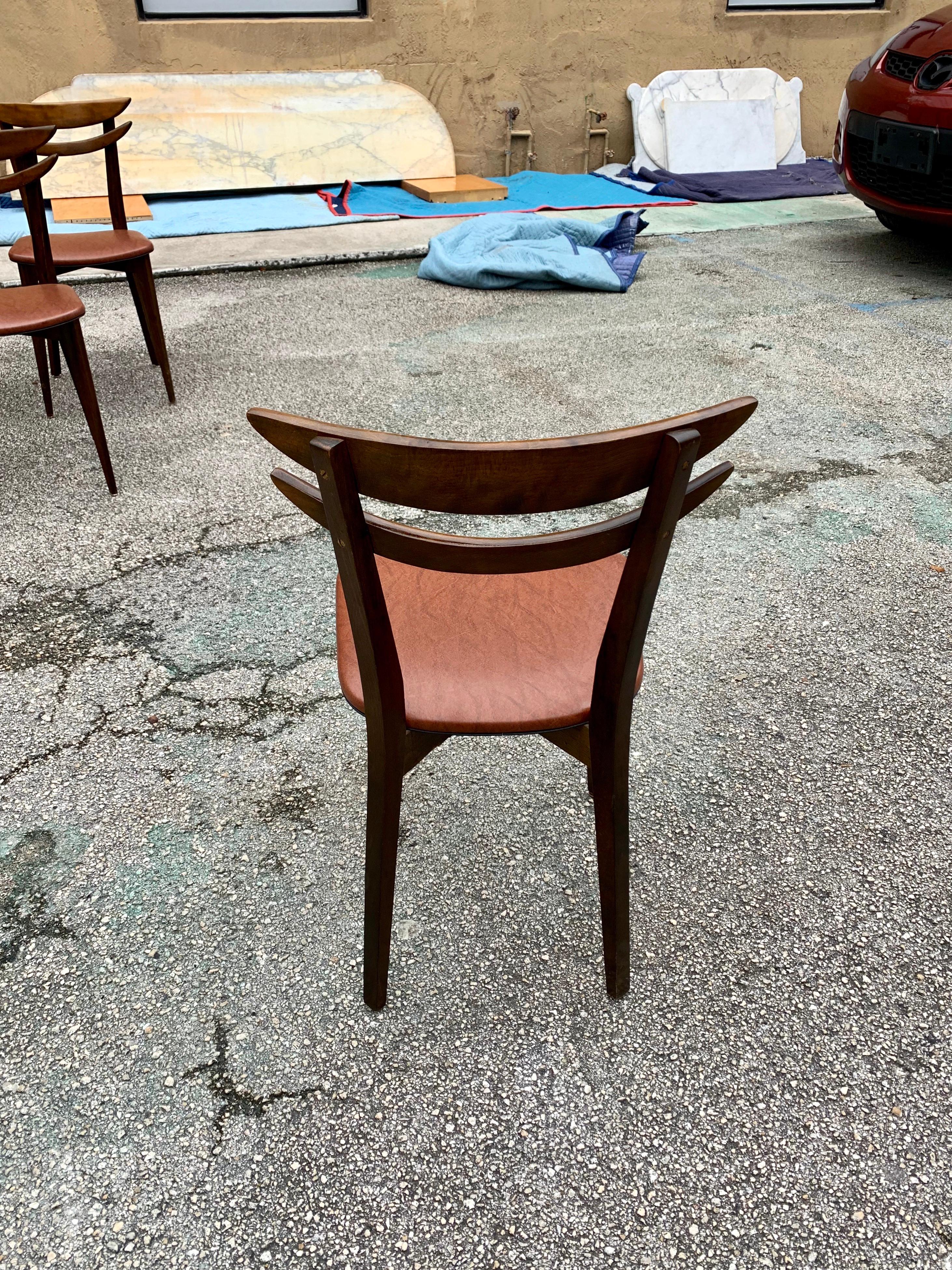 Set of 6 French Vintage Mid-Century Modern Solid Mahogany Dining Chairs, 1950s For Sale 8