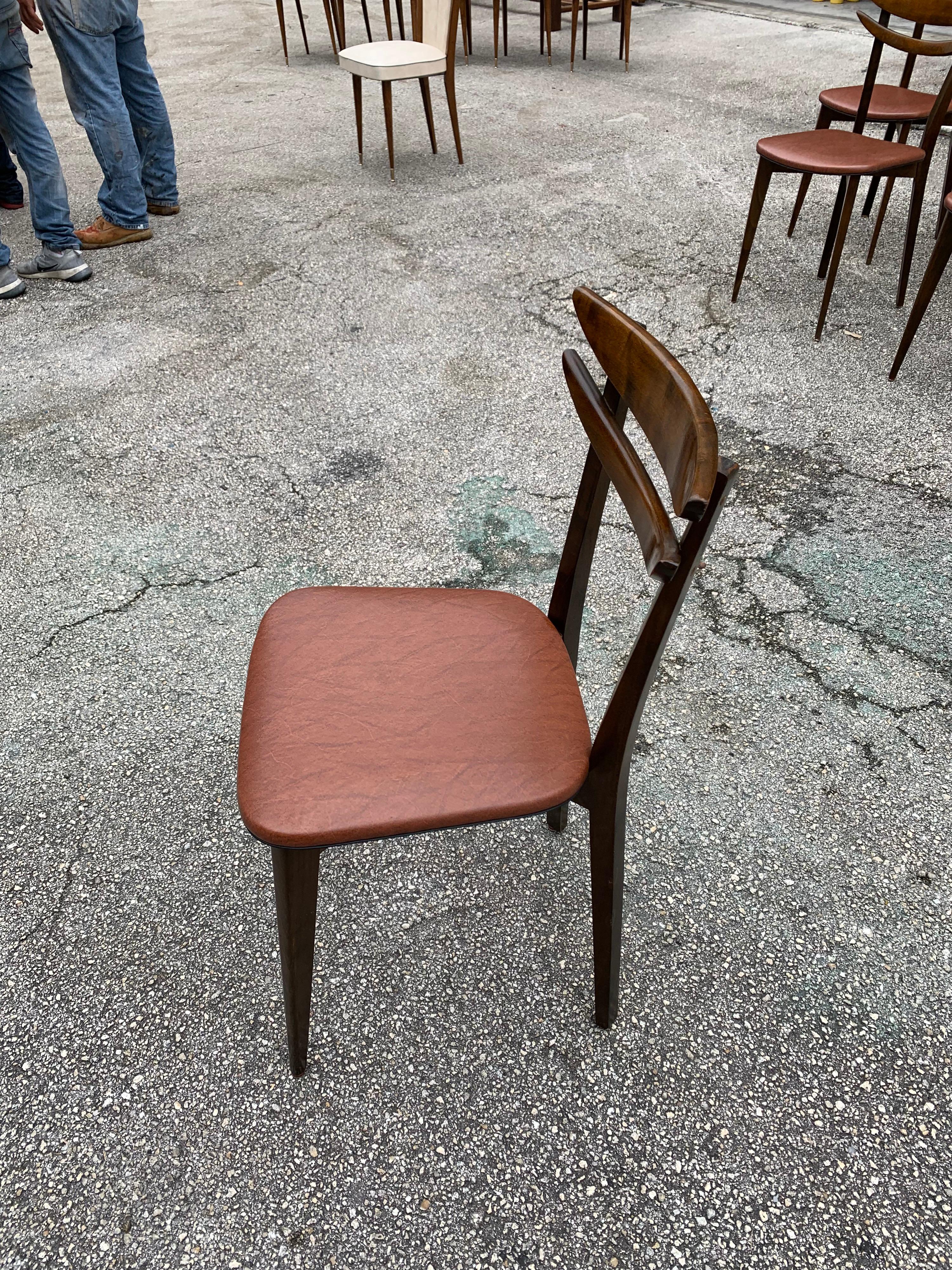 Set of 6 French Vintage Mid-Century Modern Solid Mahogany Dining Chairs, 1950s For Sale 12