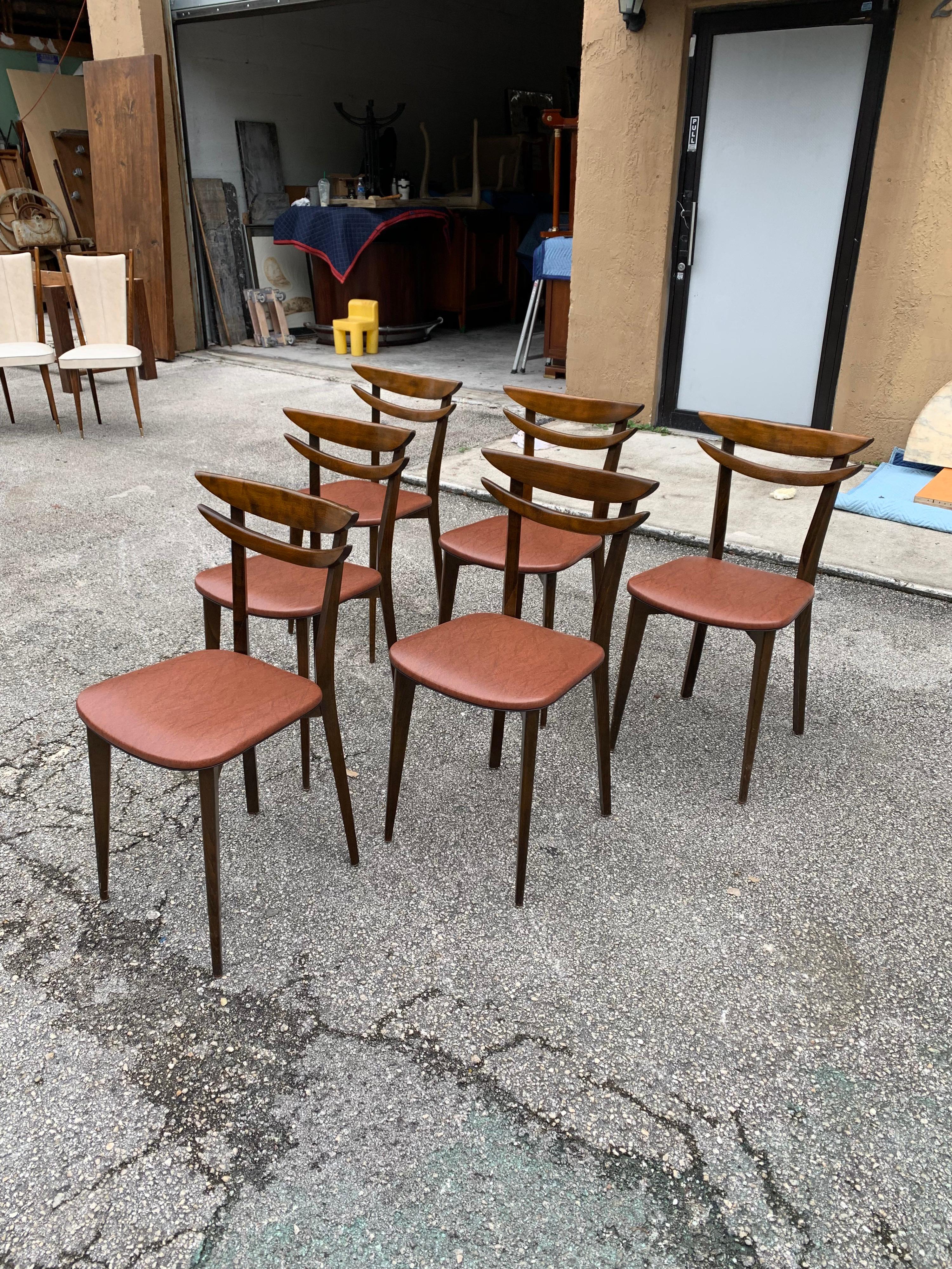 Set of 6 French Vintage Mid-Century Modern Solid Mahogany Dining Chairs, 1950s For Sale 1