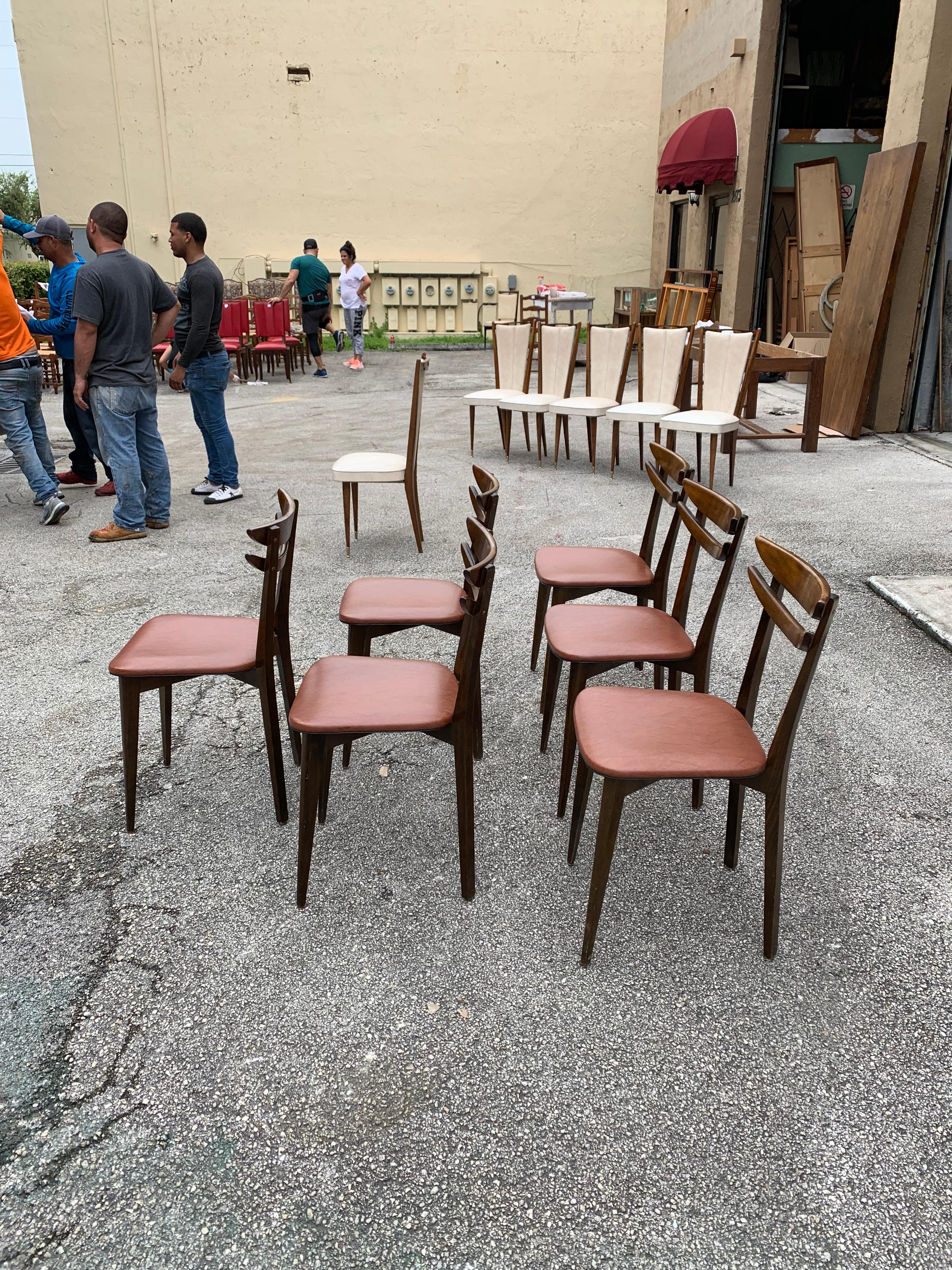 Set of 6 French Vintage Mid-Century Modern Solid Mahogany Dining Chairs, 1950s For Sale 2