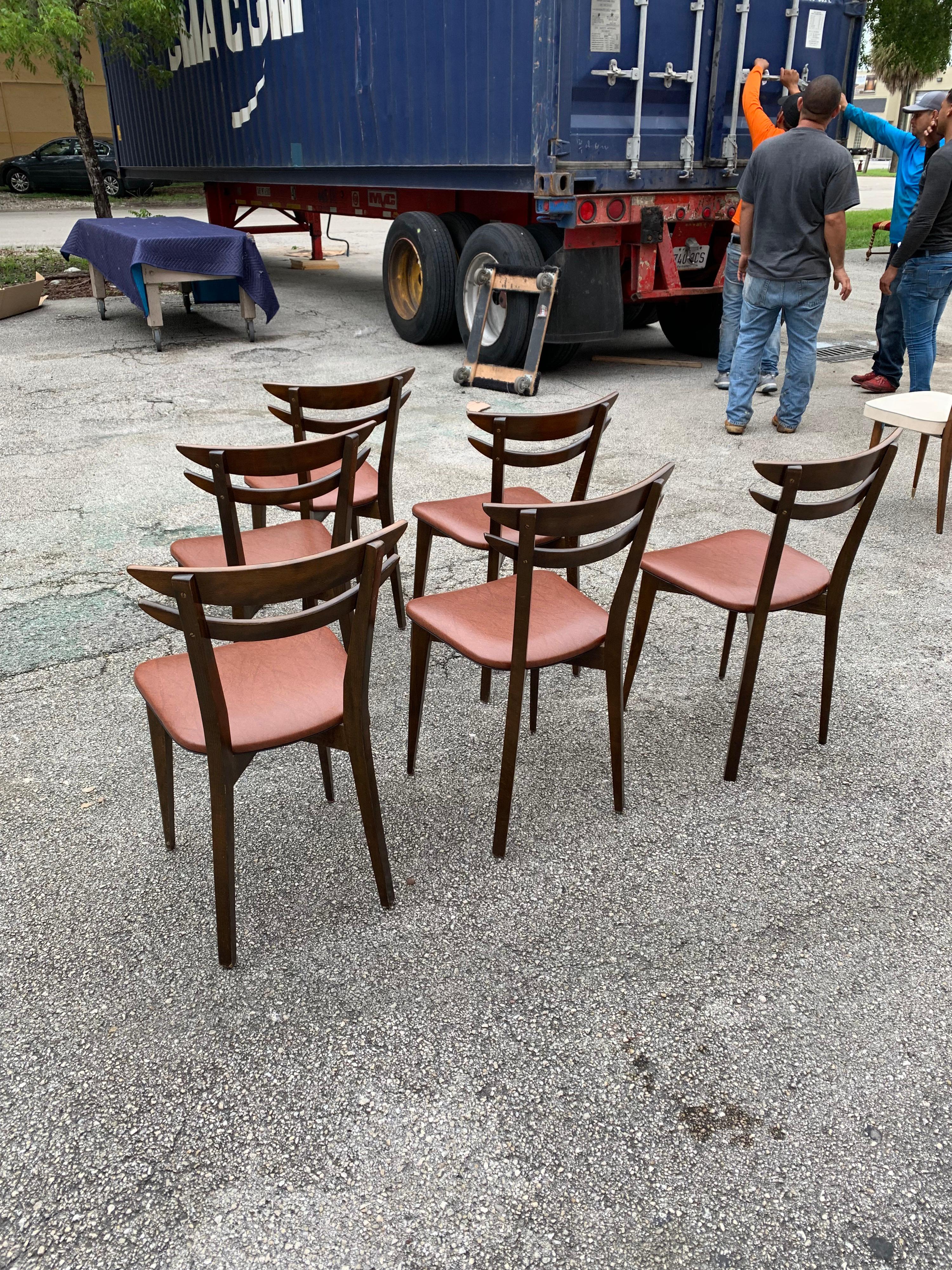 Set of 6 French Vintage Mid-Century Modern Solid Mahogany Dining Chairs, 1950s For Sale 3