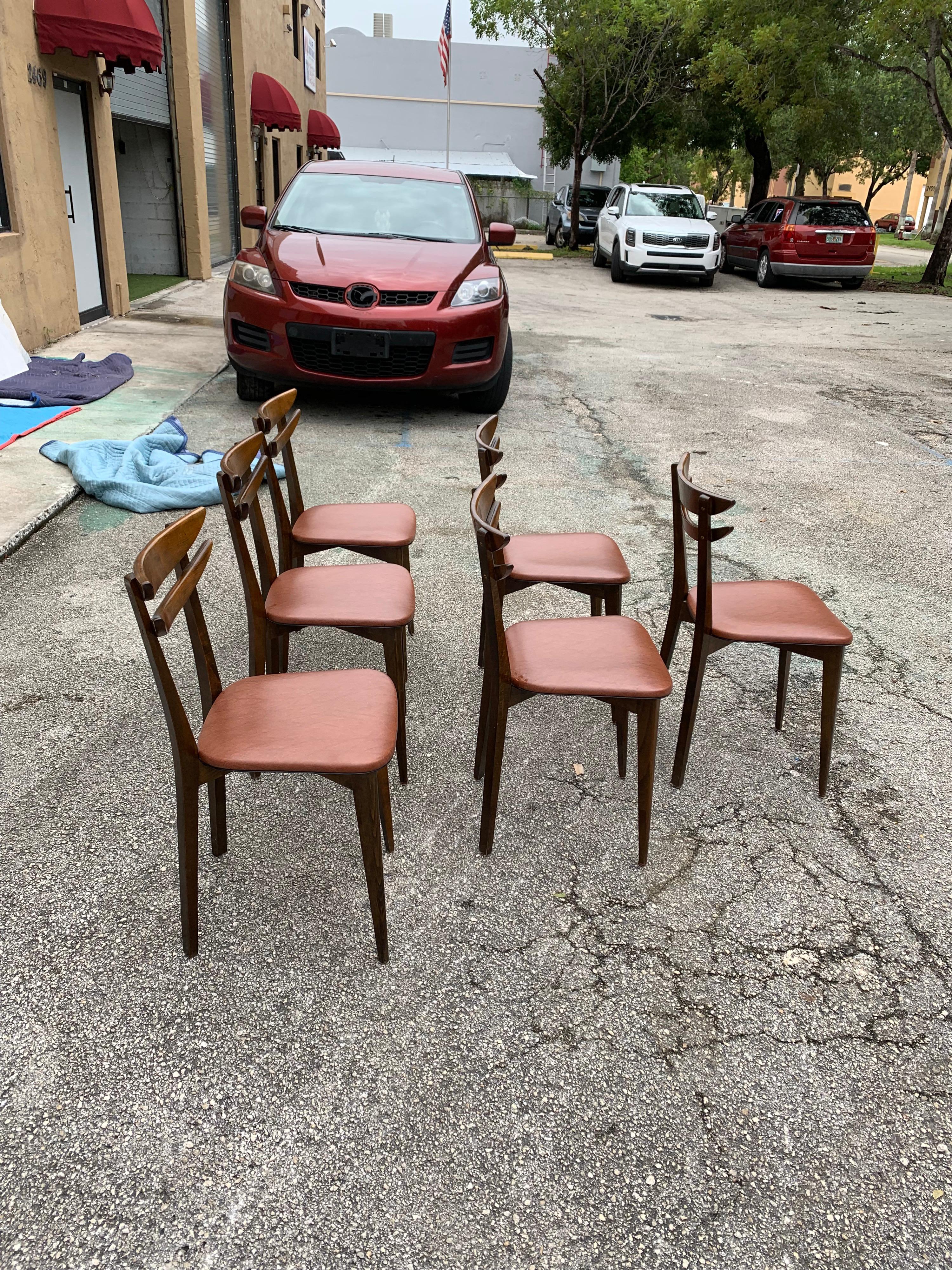 Set of 6 French Vintage Mid-Century Modern Solid Mahogany Dining Chairs, 1950s For Sale 4