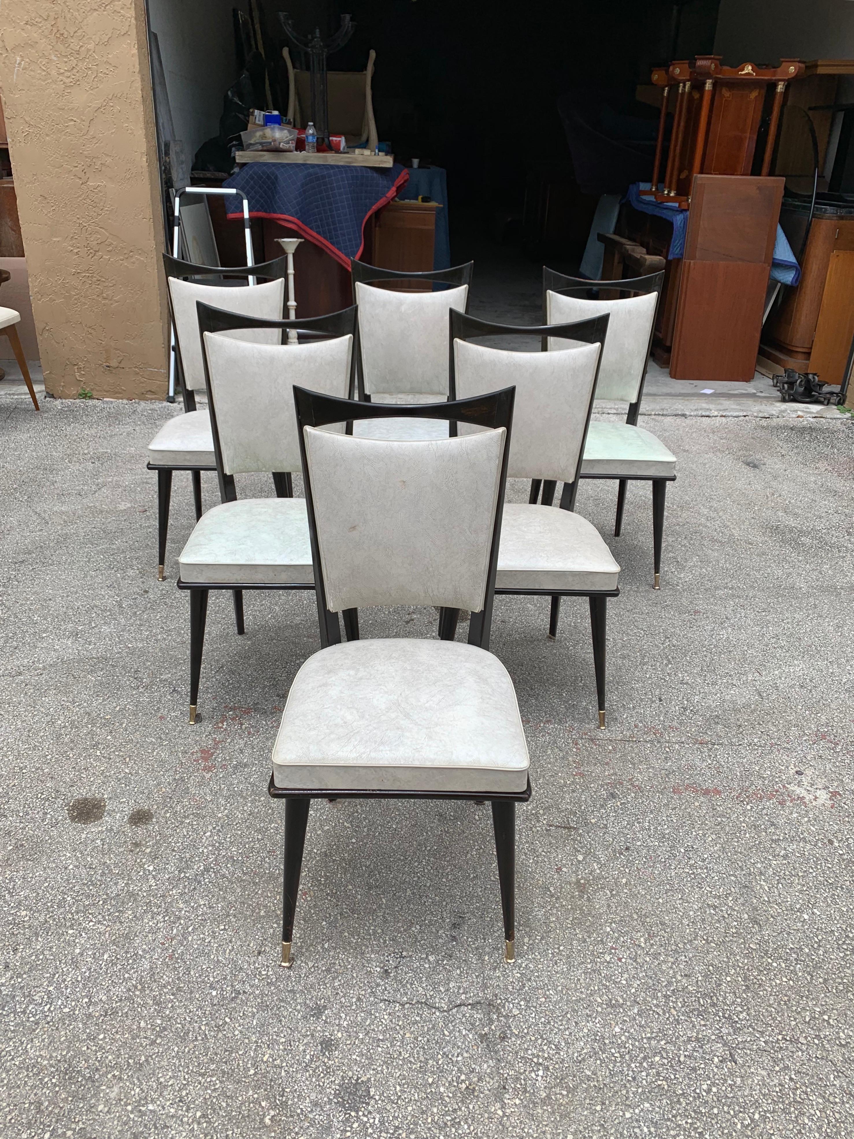 Set of 6 French Vintage Solid Mahogany Dining Chairs, 1940s 5