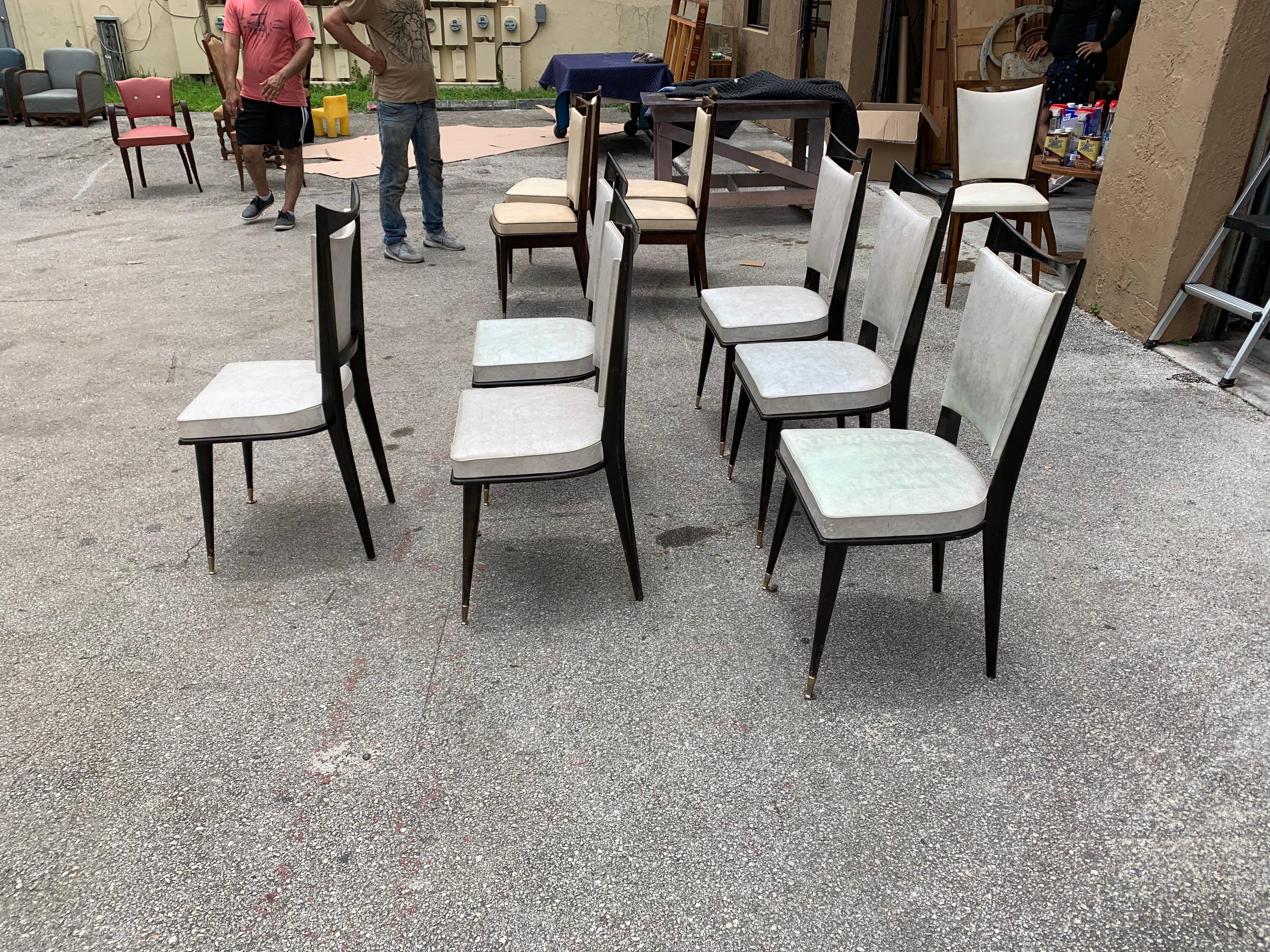Set of 6 French Vintage Solid Mahogany Dining Chairs, 1940s In Good Condition In Hialeah, FL