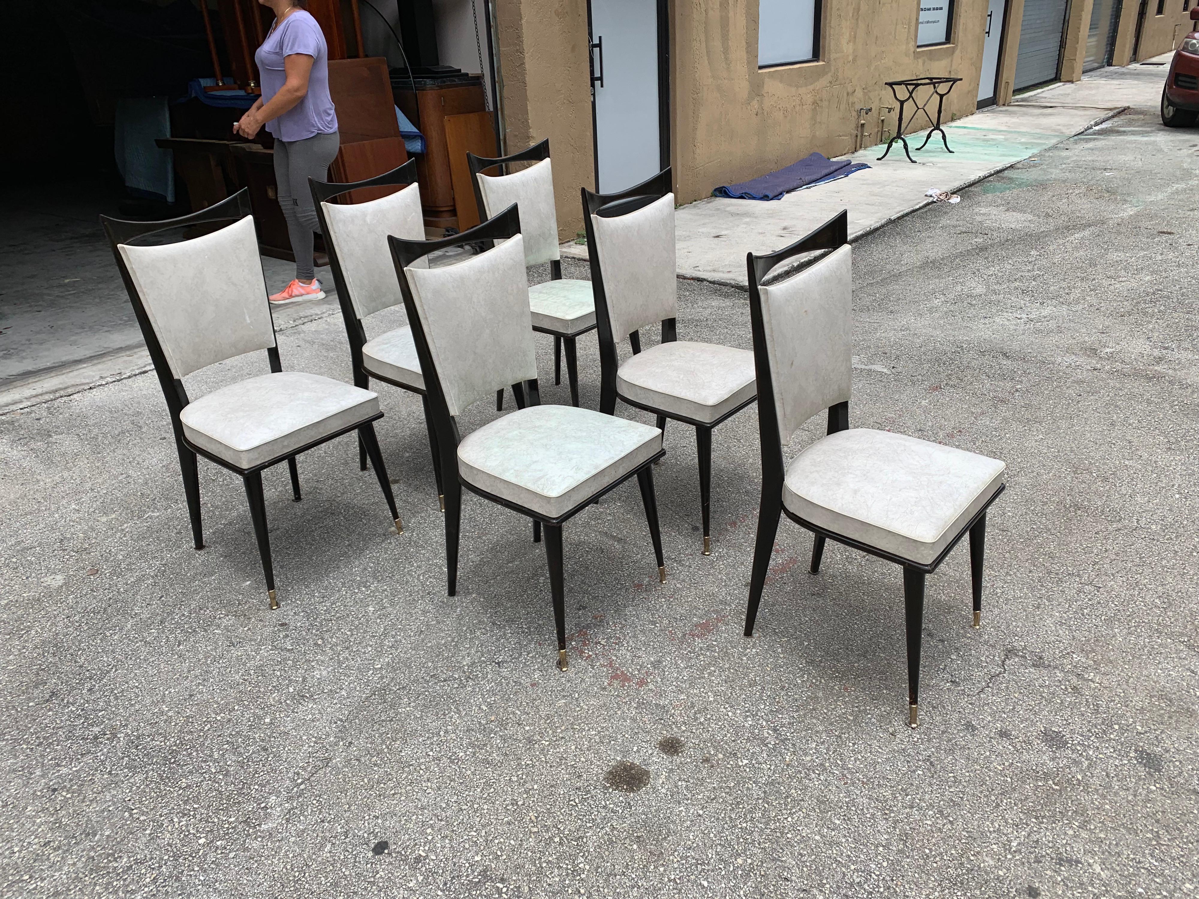 Set of 6 French Vintage Solid Mahogany Dining Chairs, 1940s 1