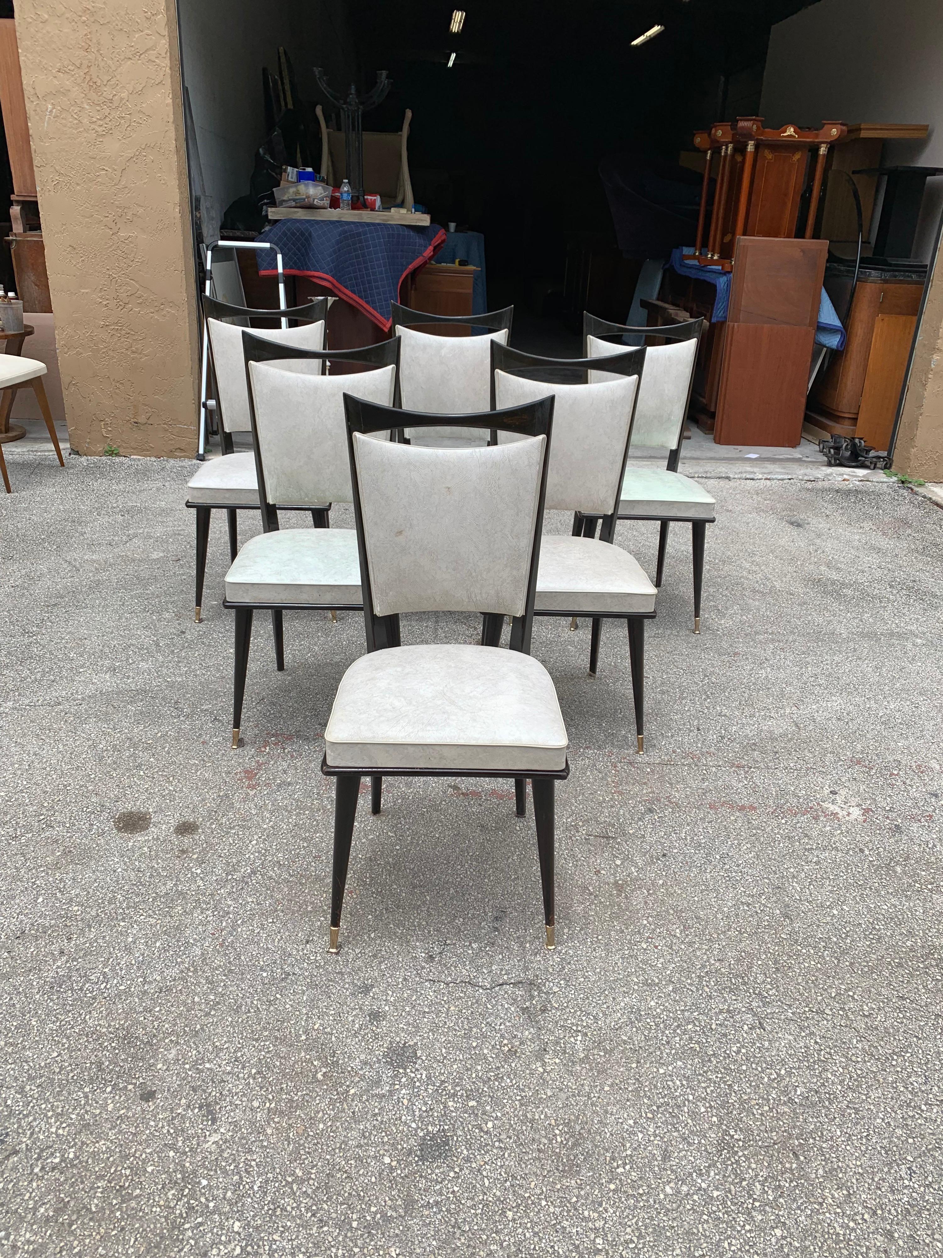 Set of 6 French Vintage Solid Mahogany Dining Chairs, 1940s 3
