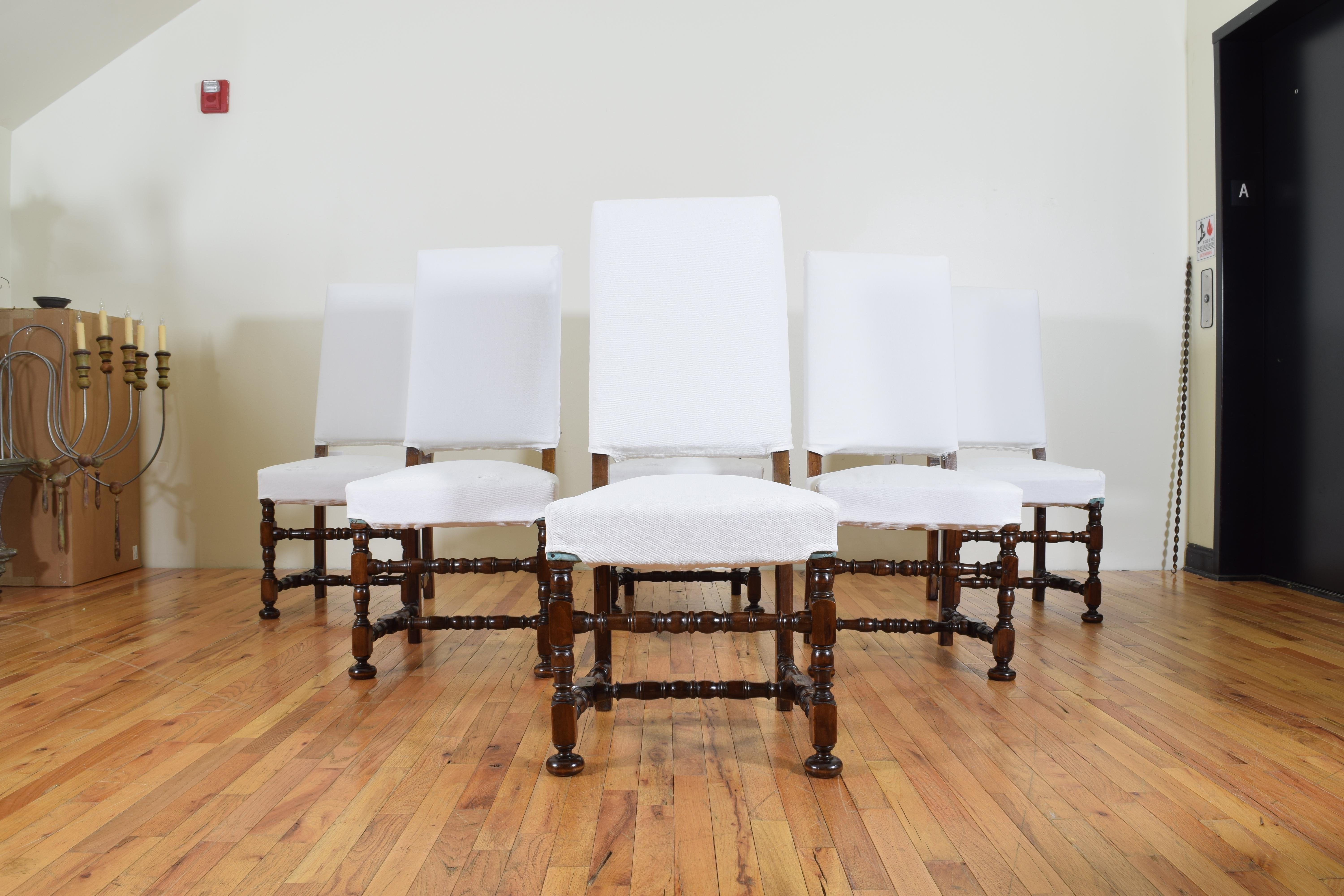 Set of 6 French Walnut Louis XIII Style Dining Chairs In Excellent Condition In Atlanta, GA