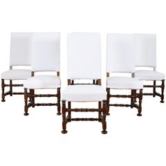 Set of 6 French Walnut Louis XIII Style Dining Chairs