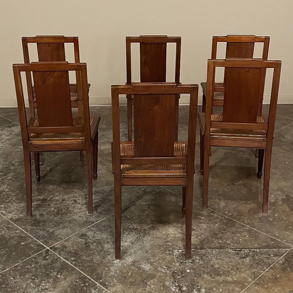 Set of 6 French Walnut Neoclassical Dining Chairs with Cane Seats In Good Condition In Dallas, TX