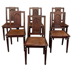 Set of 6 French Walnut Neoclassical Dining Chairs with Cane Seats