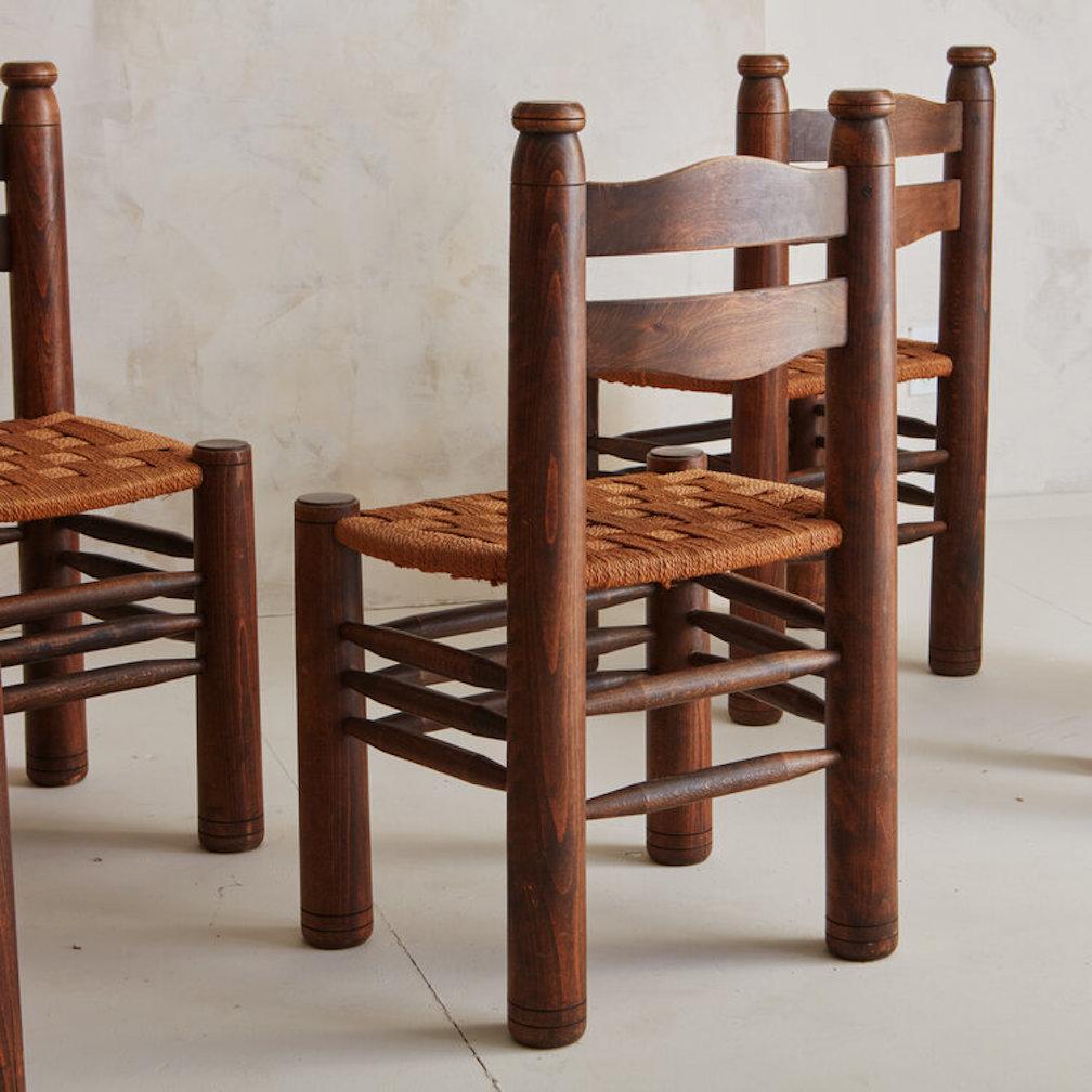 Set of 6 French Wood + Rush Dining Chairs in the Style of Charles Dudouyt, 1940s 2