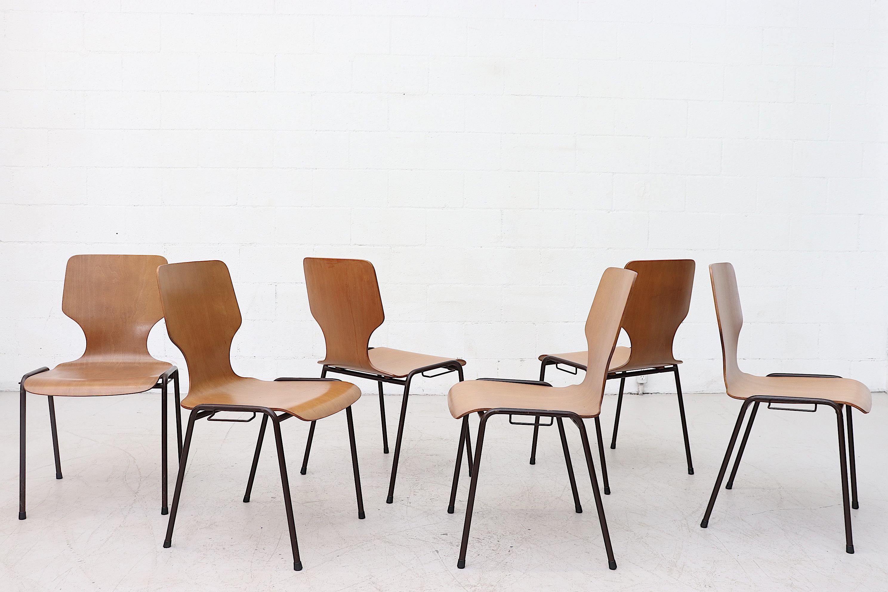 Mid-Century Modern Set of 6 Fritz Hansen Style Wingback Stacking Dining Chairs