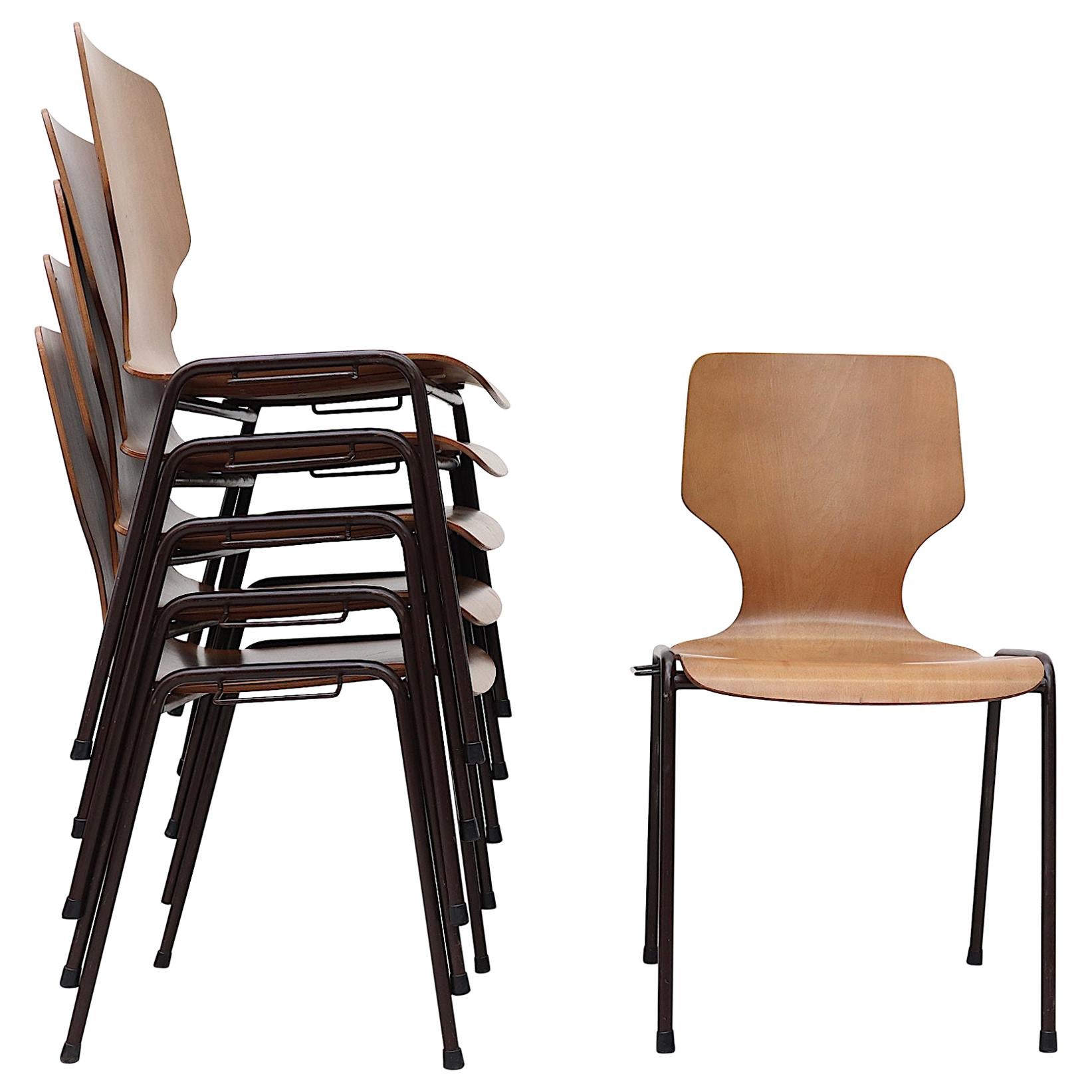 Set of 6 Fritz Hansen Style Wingback Stacking Dining Chairs