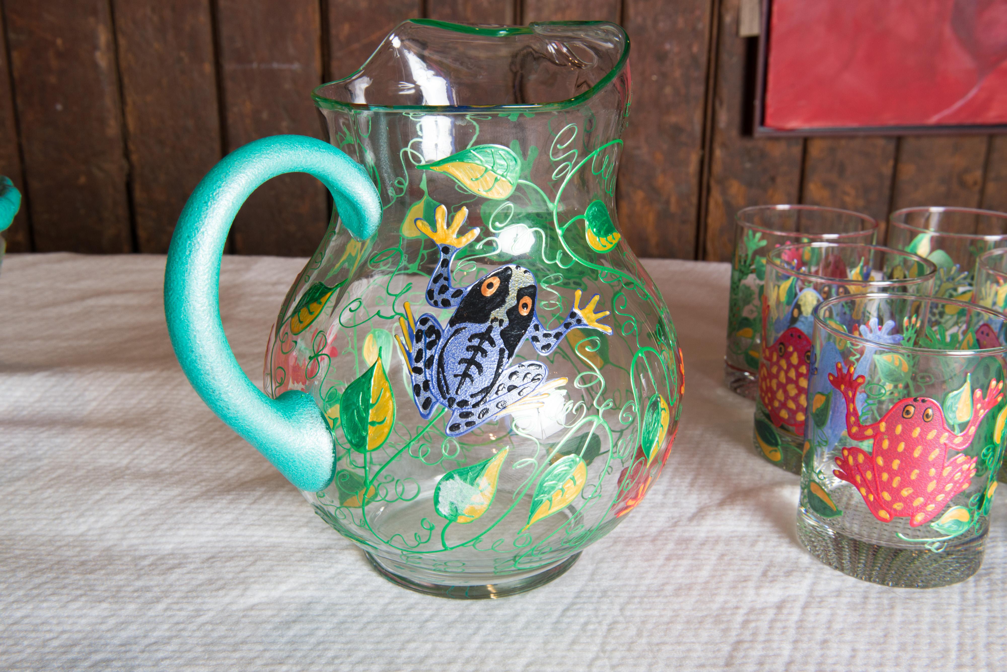 Set of 6 Frog Glasses, Bowl, Pitcher For Sale 5