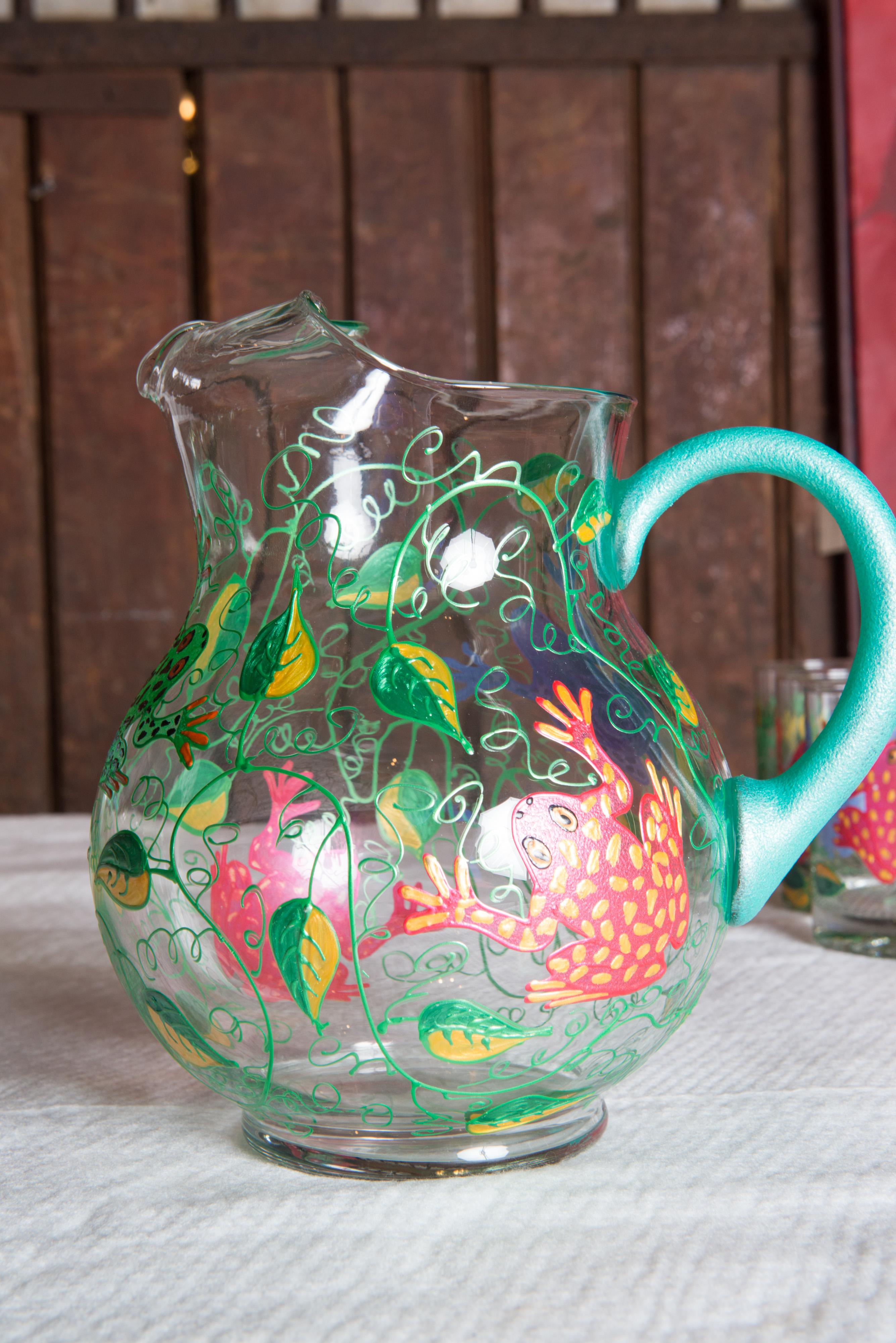 Set of 6 Frog Glasses, Bowl, Pitcher For Sale 3