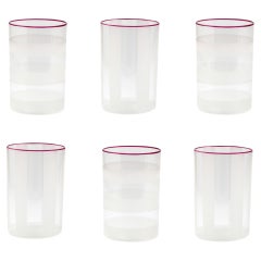 Set of 6 STRICA engraved glasses with red rim, by Giberto Venezia