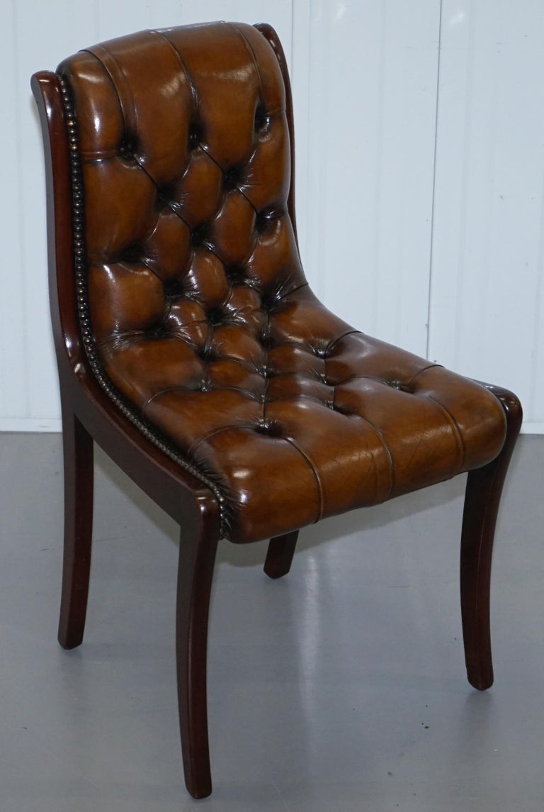 Set of 6 Fully Restored Chesterfield Dining Chairs Whisky Brown Leather