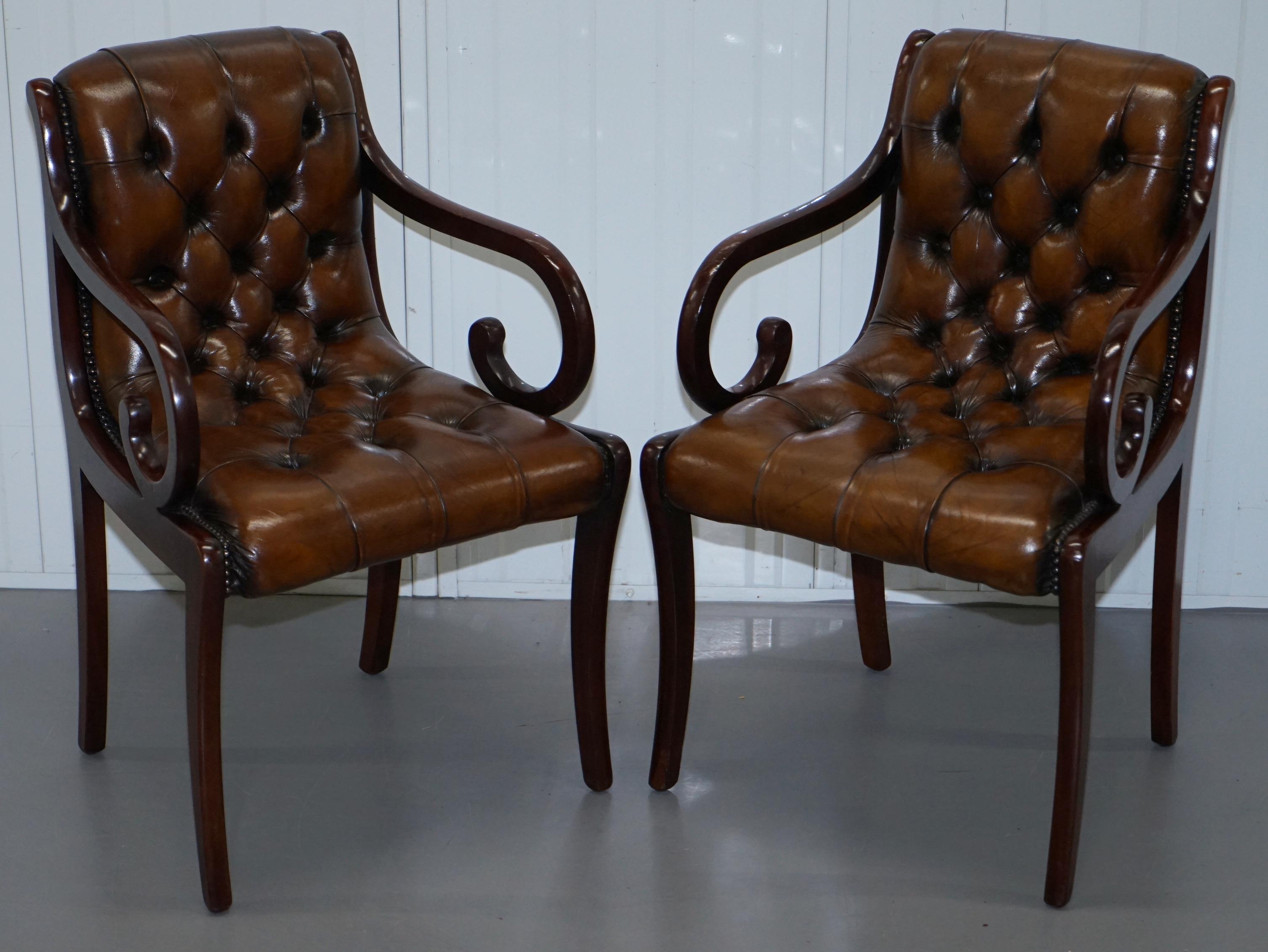 Set of 6 Fully Restored Chesterfield Dining Chairs Whisky Brown Leather Ten Set 3