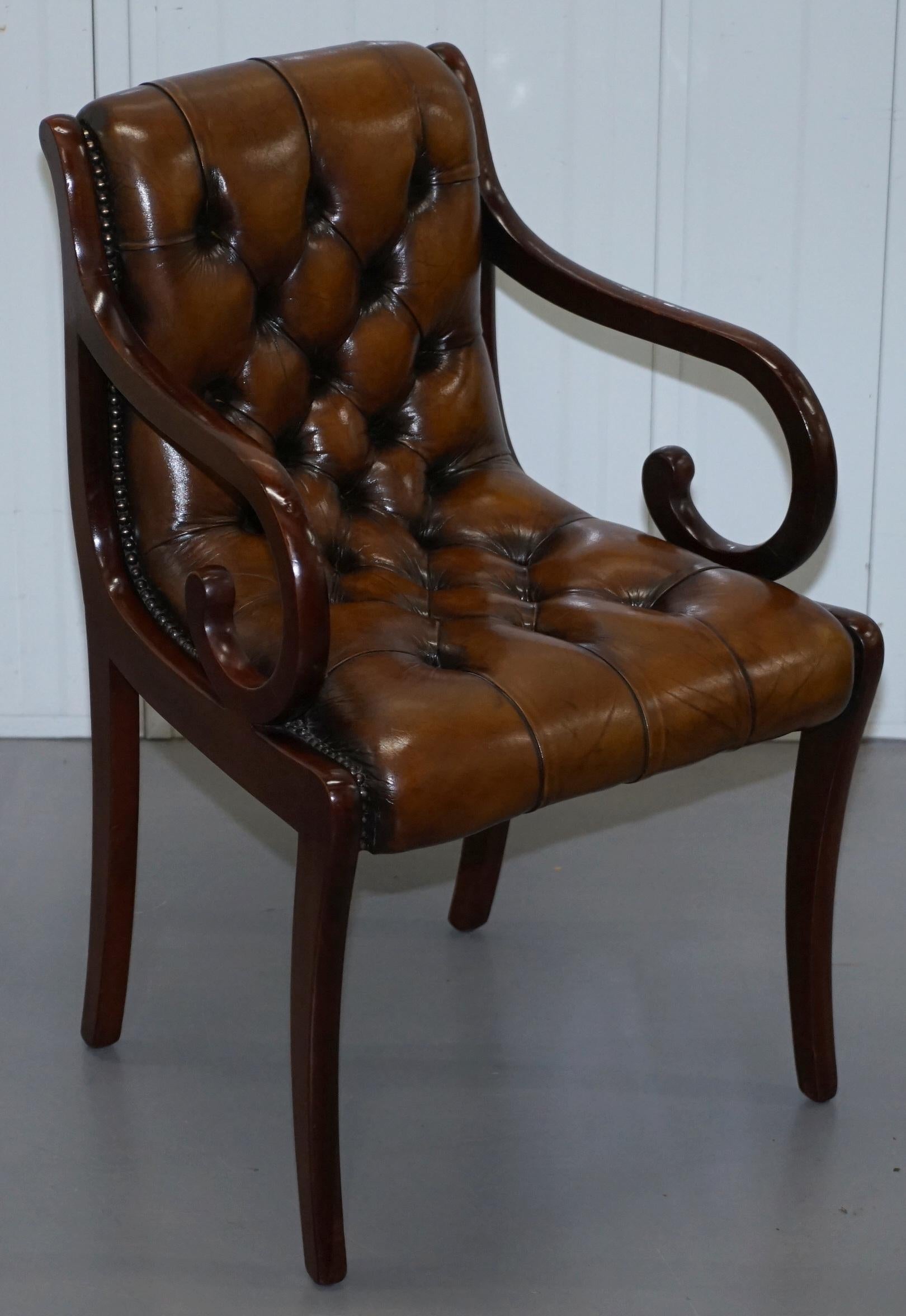 Set of 6 Fully Restored Chesterfield Dining Chairs Whisky Brown Leather Ten Set 4