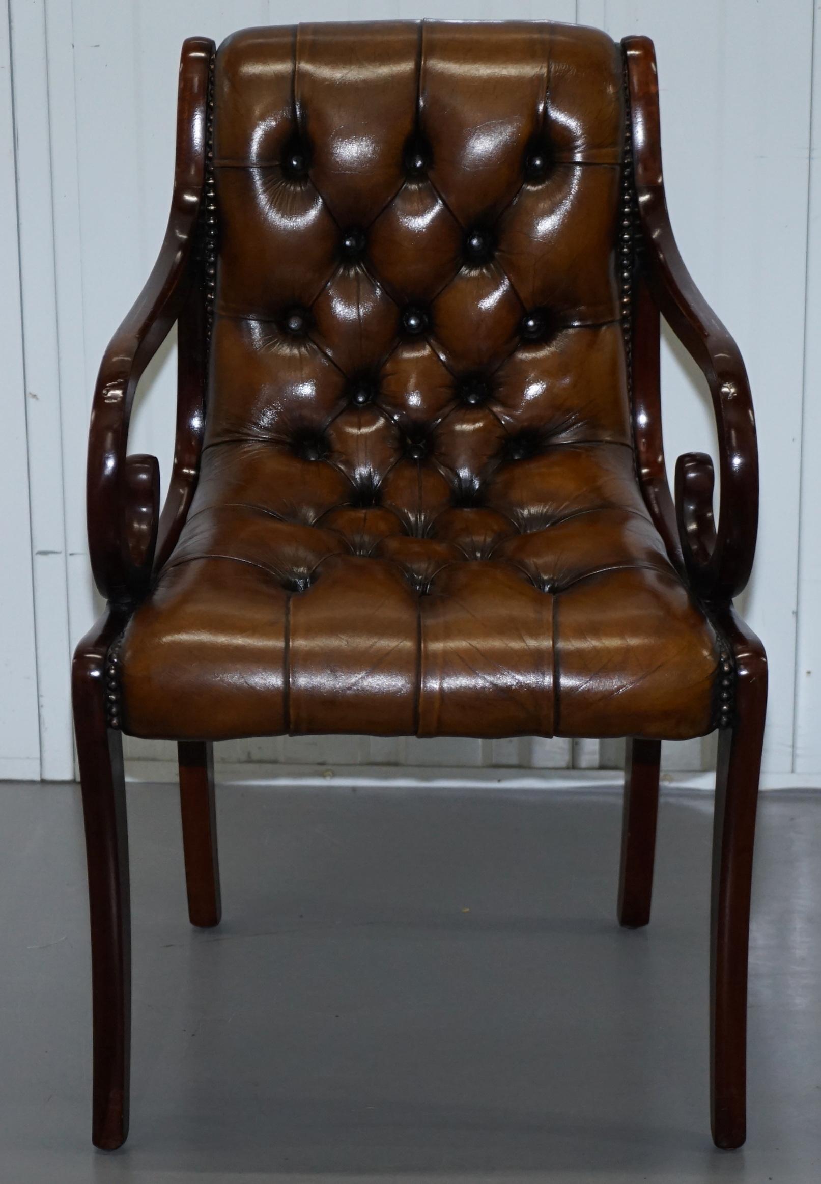 Set of 6 Fully Restored Chesterfield Dining Chairs Whisky Brown Leather Ten Set 5