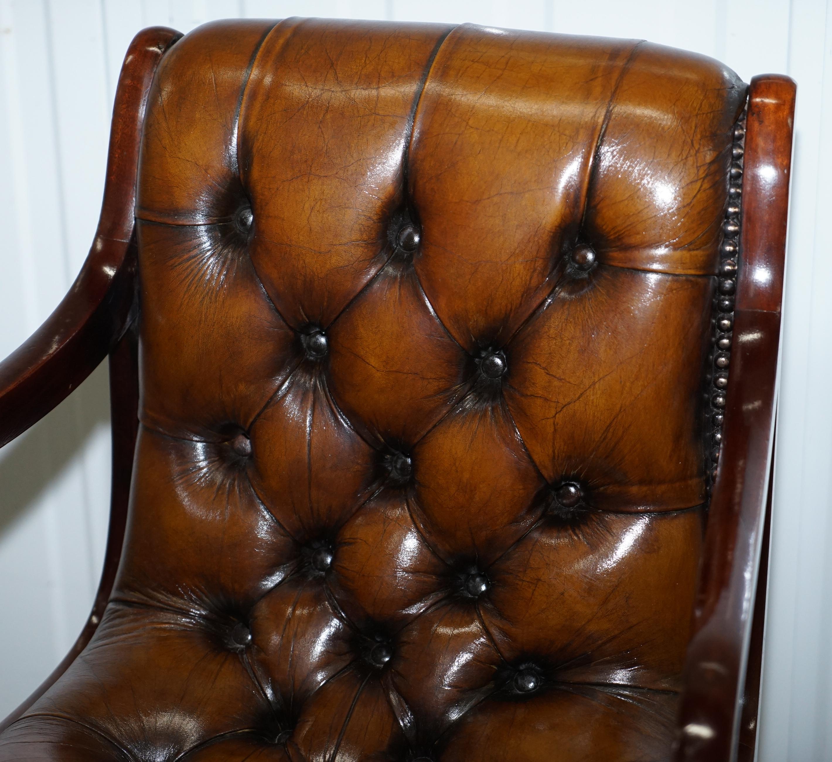 Set of 6 Fully Restored Chesterfield Dining Chairs Whisky Brown Leather Ten Set 6
