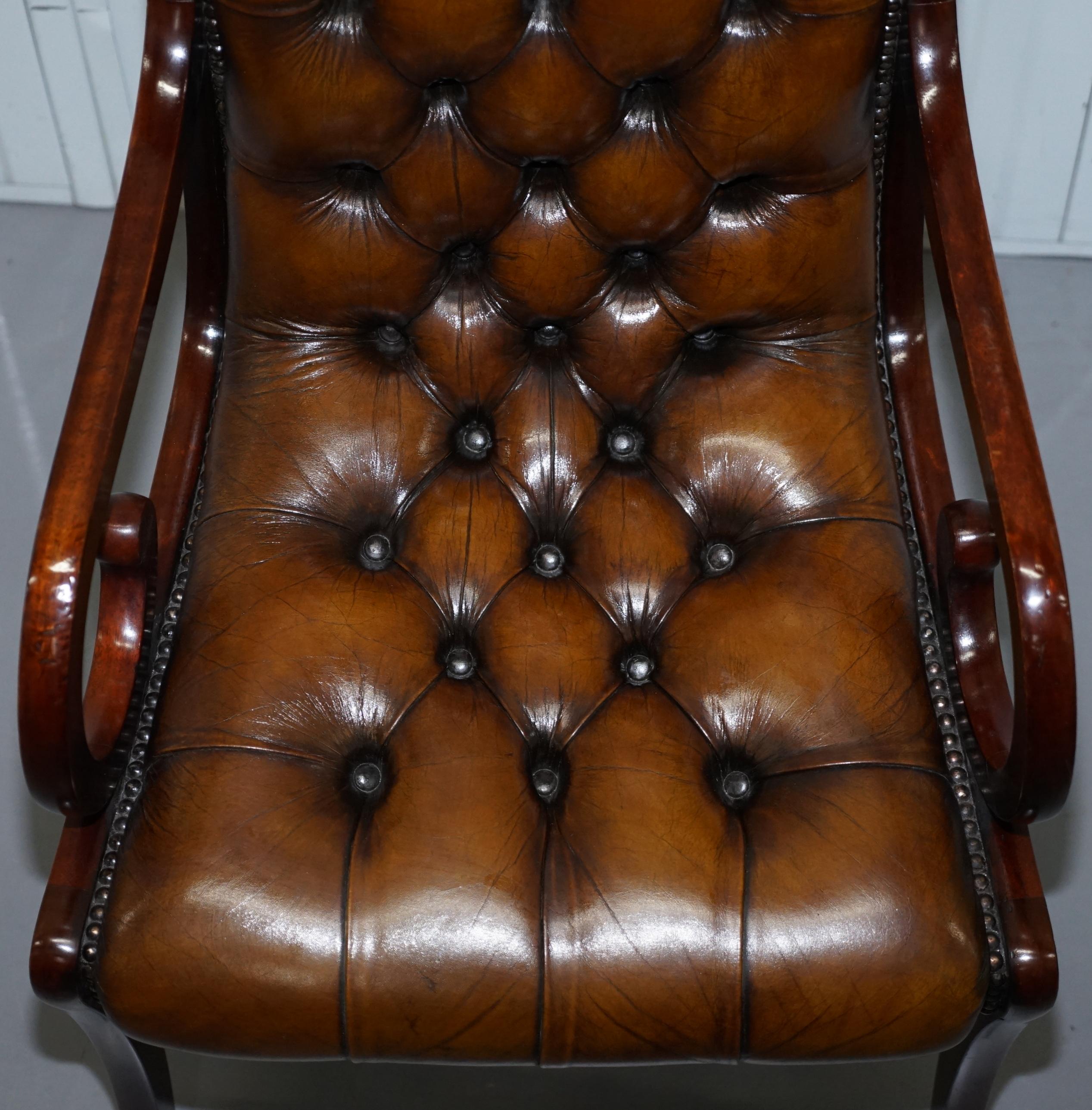 Set of 6 Fully Restored Chesterfield Dining Chairs Whisky Brown Leather Ten Set 7