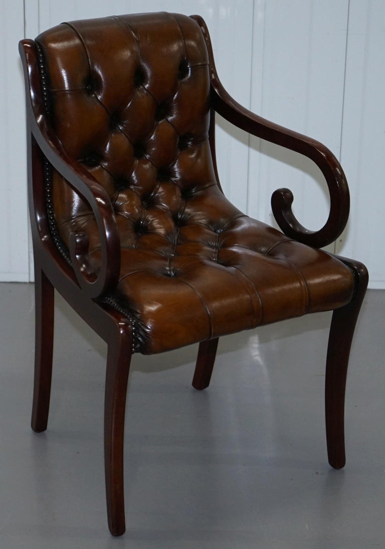 Set of 6 Fully Restored Chesterfield Dining Chairs Whisky Brown Leather