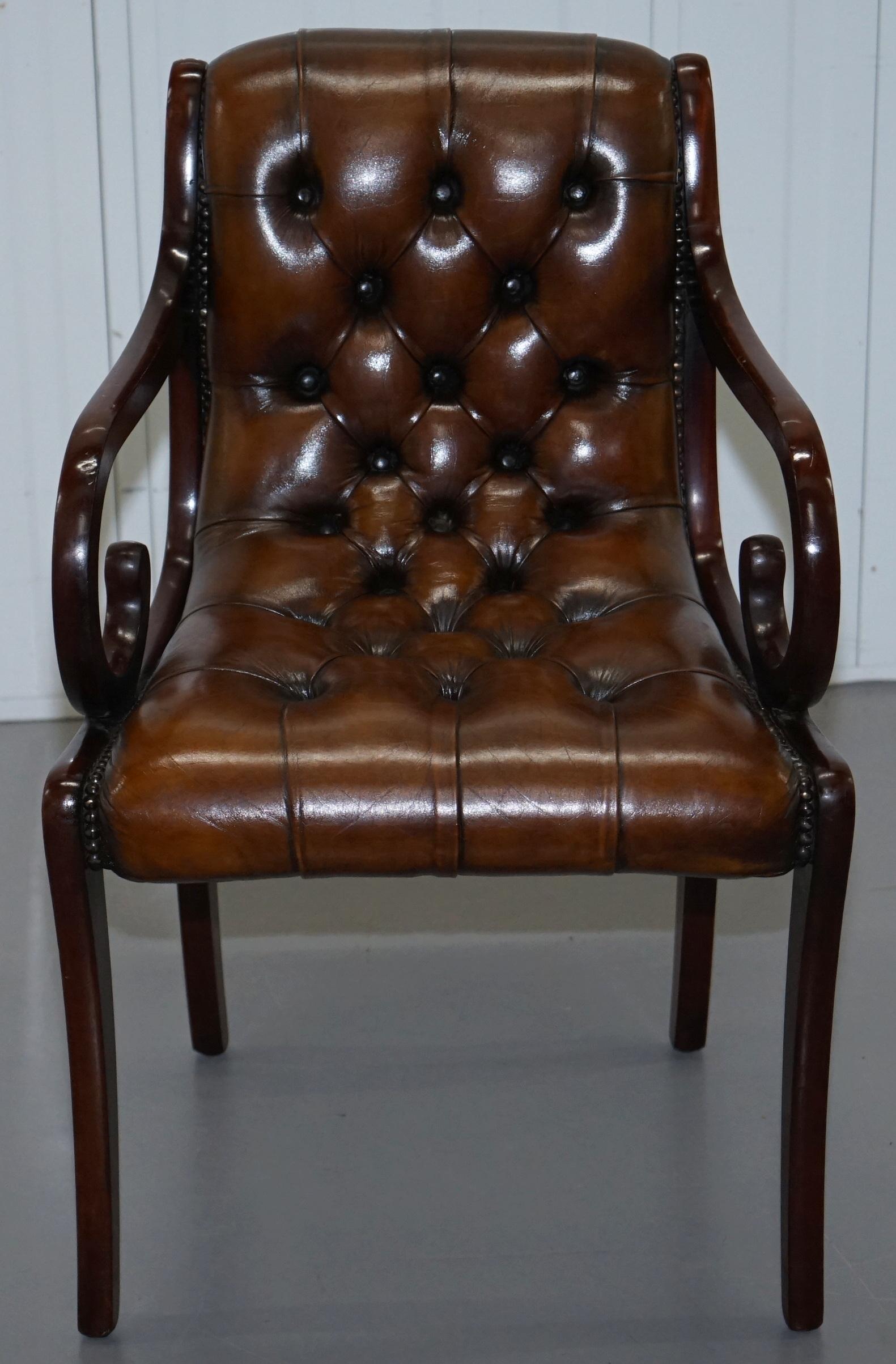 Set of 6 Fully Restored Chesterfield Dining Chairs Whisky Brown Leather Ten Set 11