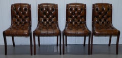 Set of 6 Fully Restored Chesterfield Dining Chairs Whisky Brown Leather Ten Set