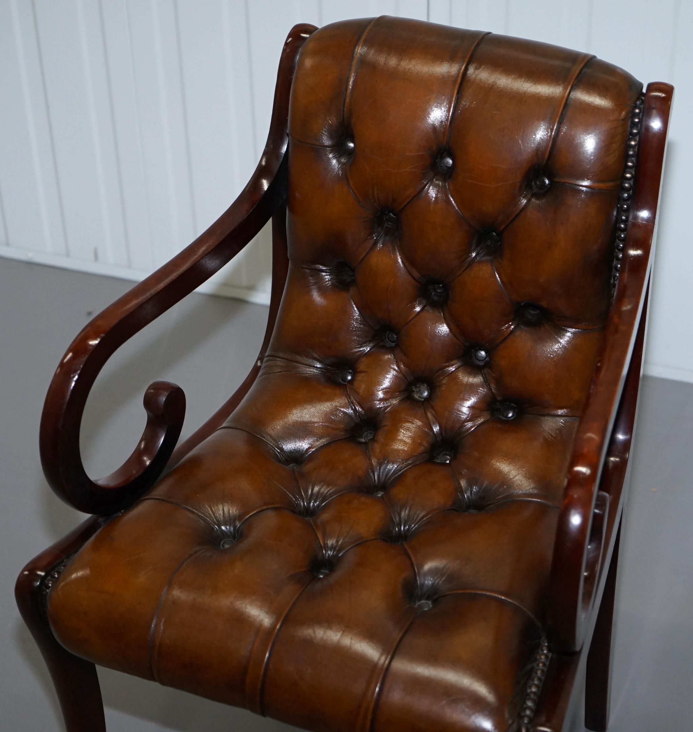 Set of 6 Fully Restored Chesterfield Dining Chairs Whisky Brown Leather Ten Set 12