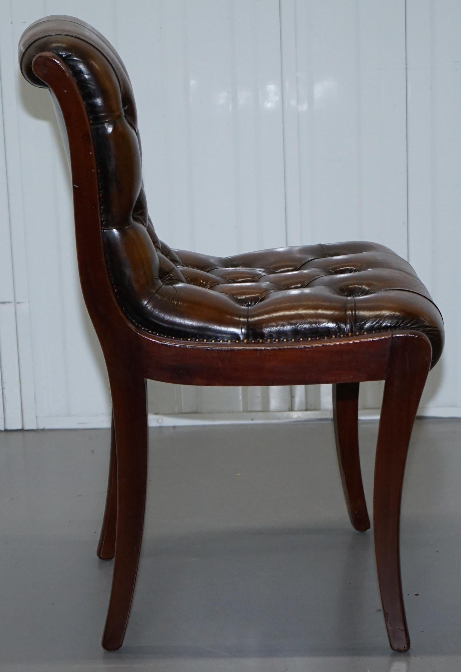 Hand-Crafted Set of 6 Fully Restored Chesterfield Dining Chairs Whisky Brown Leather Ten Set