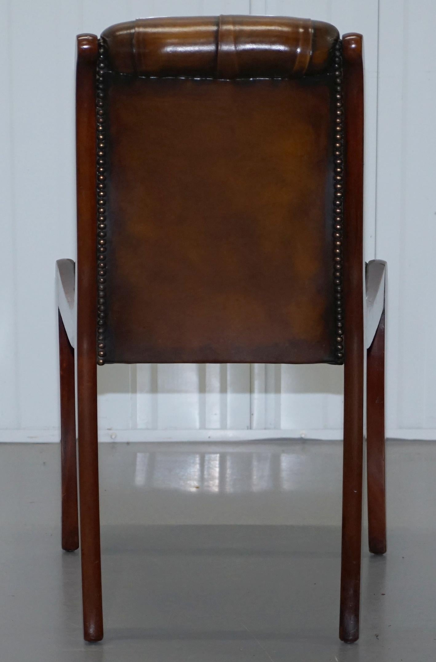 20th Century Set of 6 Fully Restored Chesterfield Dining Chairs Whisky Brown Leather Ten Set
