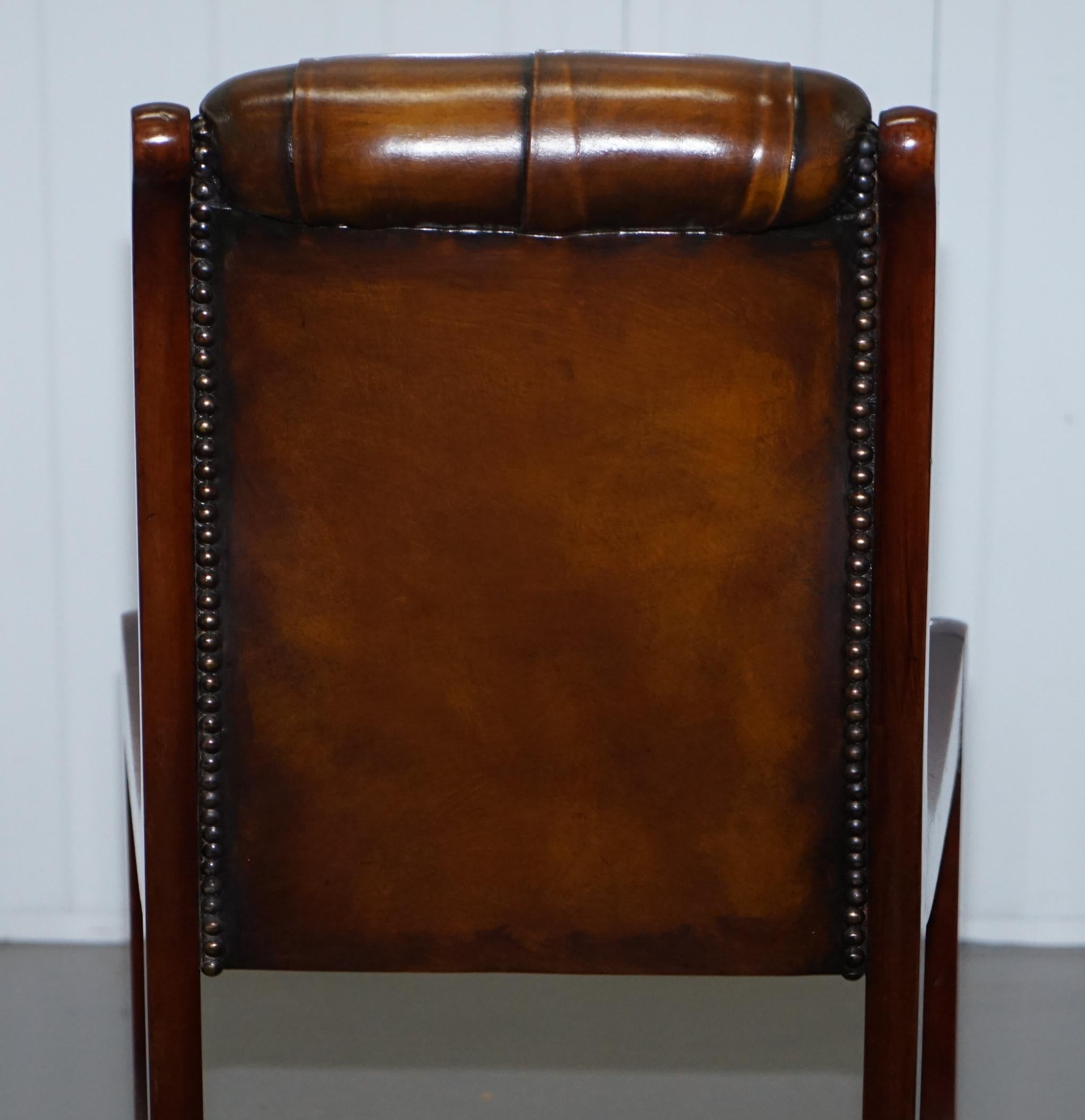 Set of 6 Fully Restored Chesterfield Dining Chairs Whisky Brown Leather Ten Set 1